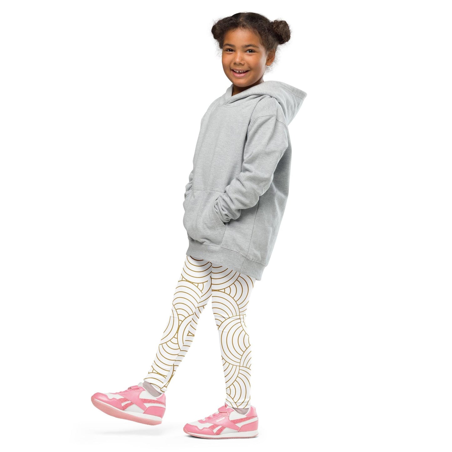 Legging pour petite fille – Blanc & Or – Doux, extensible, toutes saisons – Graphique Minimaliste