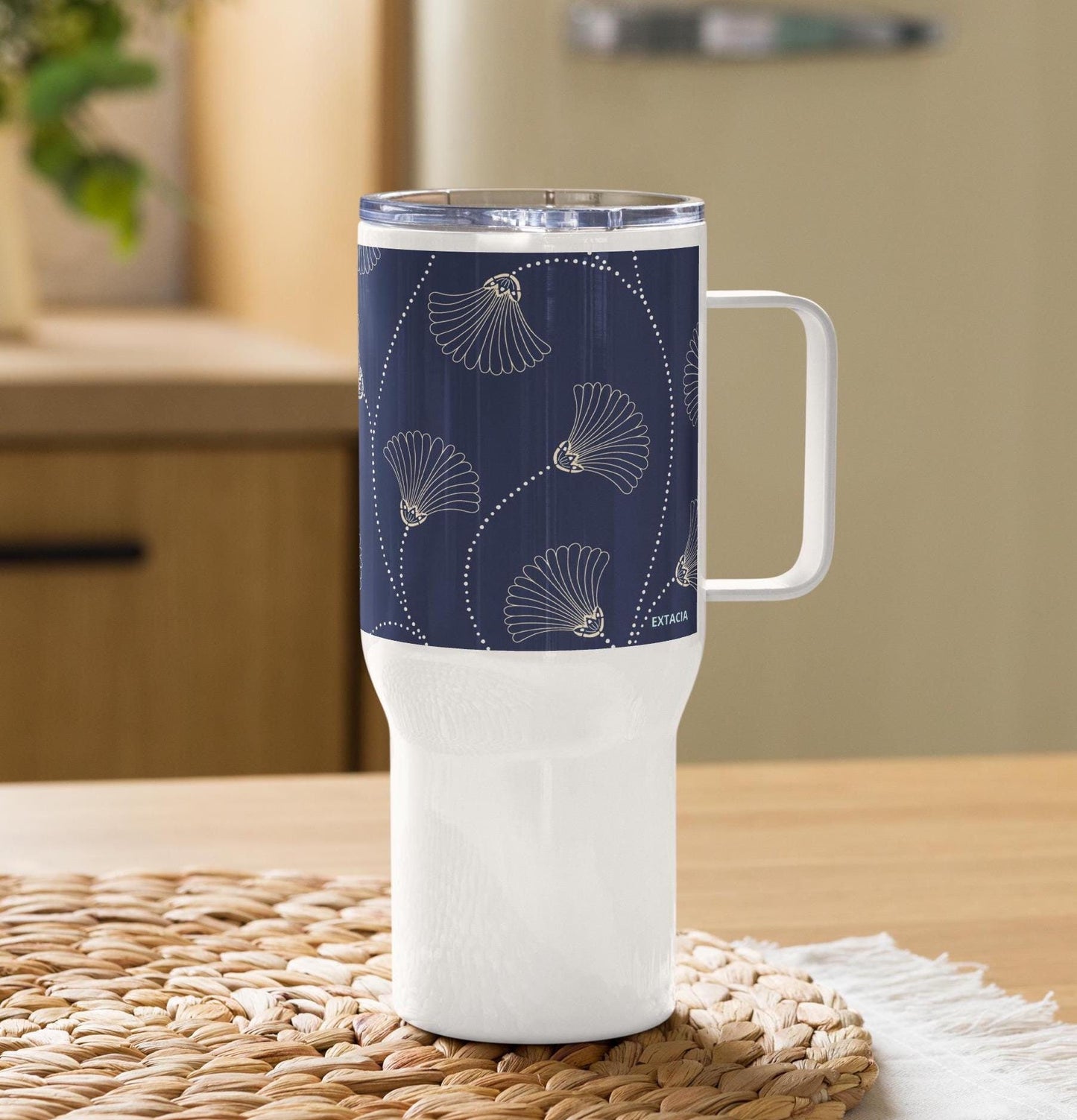 Mug Isotherme Inox - Mug de Voyage Isotherme en Acier Inoxydable avec Anse â Design Florale - THERMOS, gobelet - Durable, LĂ©ger, Ătanche