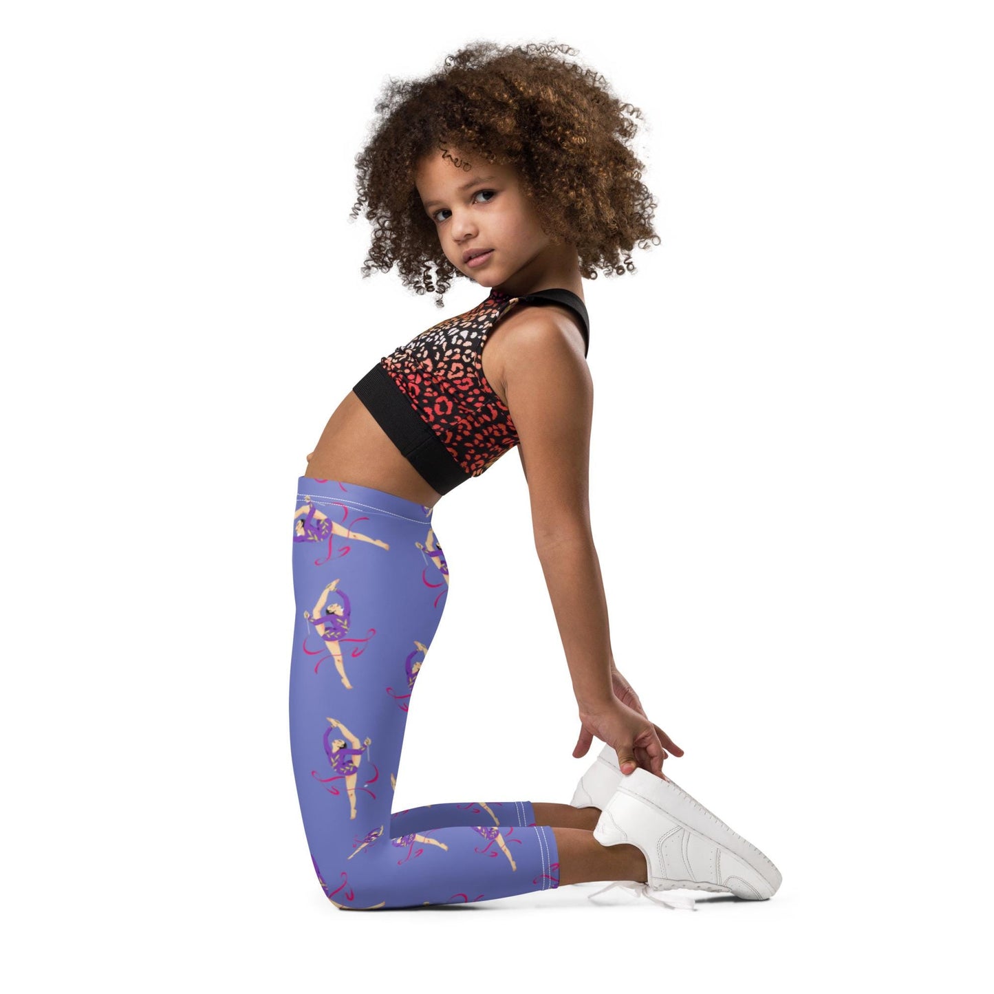 Legging pour petite fille – Lavande – Doux, extensible, toutes saisons – Motif Gymnaste Danseuse
