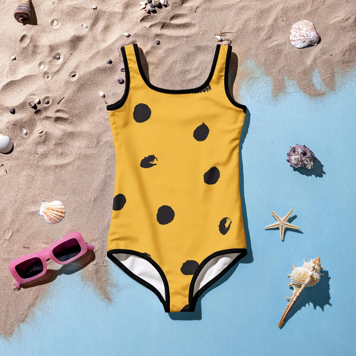 Maillot de bain 1 pièce pour petite fille – Jaune & Noir – Confort, maintien & séchage rapide – Imprimé Animal