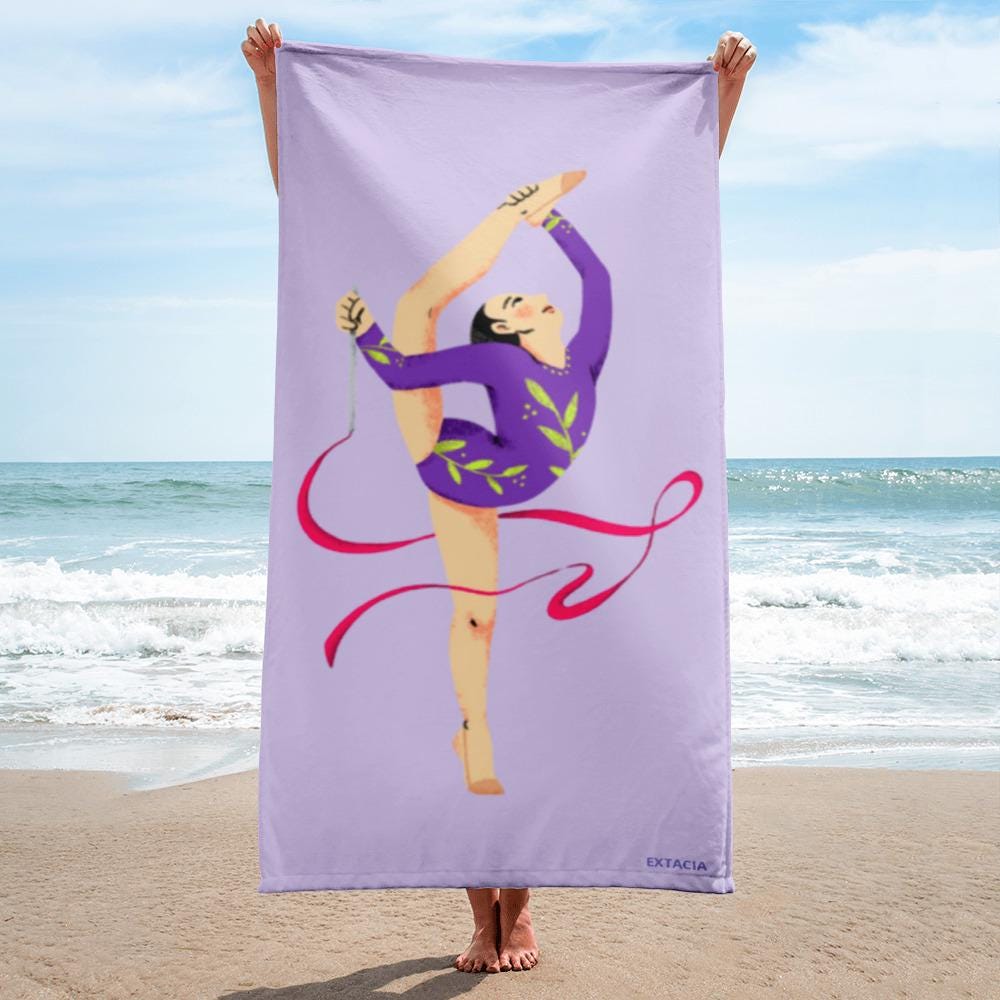 Serviette de Bain et de Plage en Coton - Douce Absorbante Compacte - Sport, Piscine surf - cadeau, anniversaire - Design Danseuse, Gymnaste