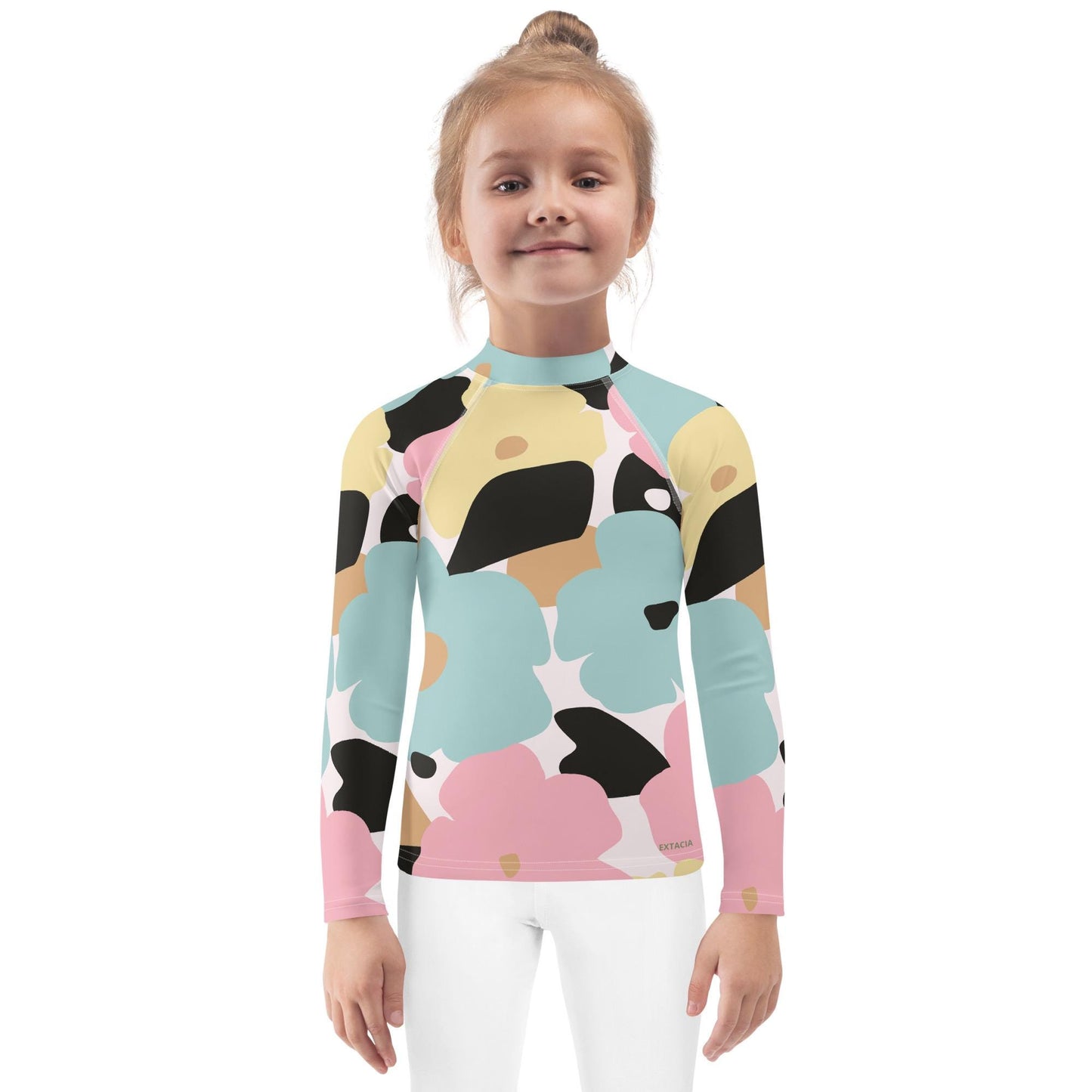 Rash guard pour petite fille – Fleuri, Pastel – Compression légère, séchage rapide – Minimaliste