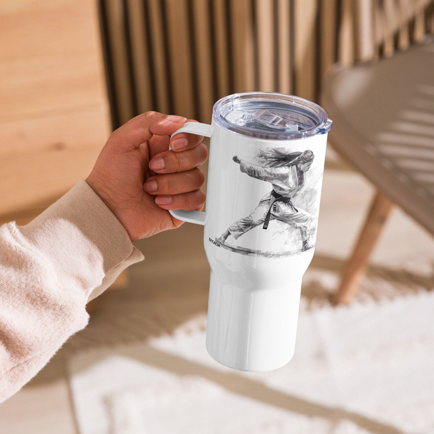 Mug Isotherme Inox - Mug de Voyage Isotherme en Acier Inoxydable avec Anse – Design Arts Martiaux - THERMOS, gobelet - Durable, Étanche
