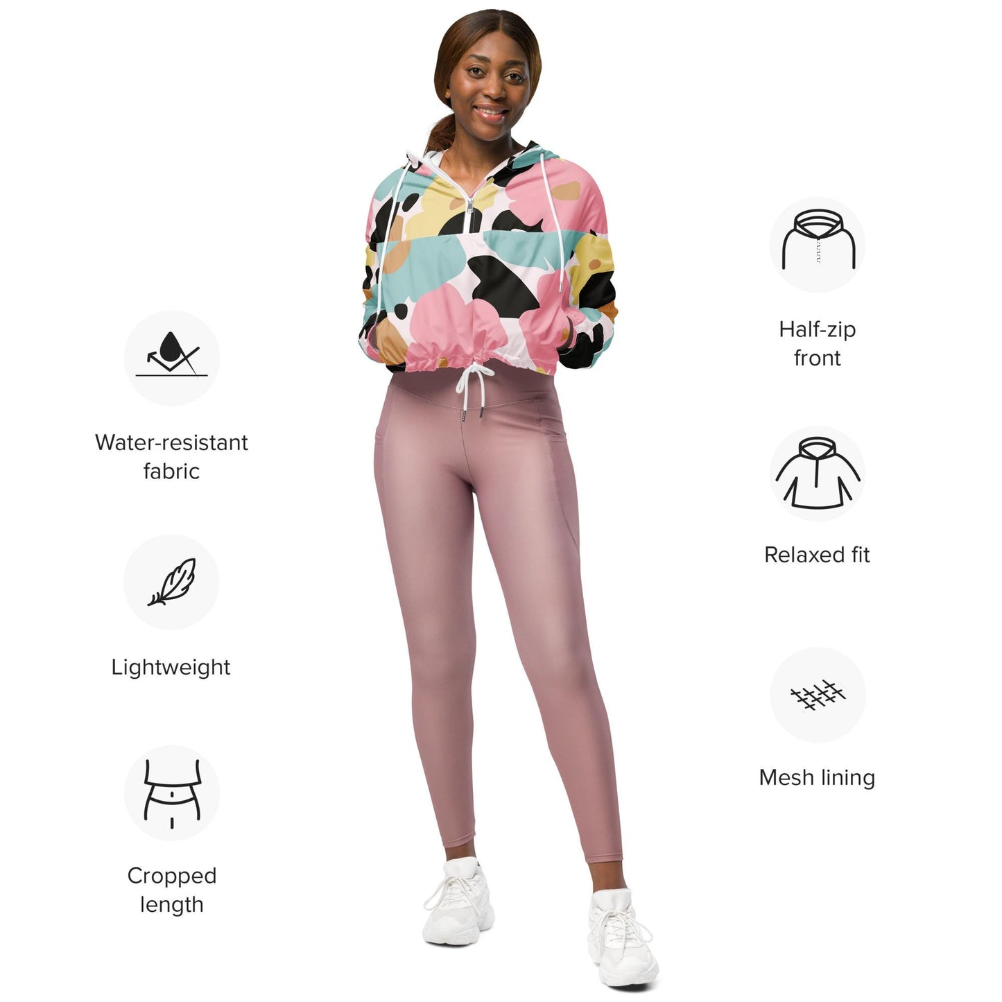 Veste coupe-vent pour femme courte - Fleuri Pastel – Crop top imperméable et respirant – Minimaliste