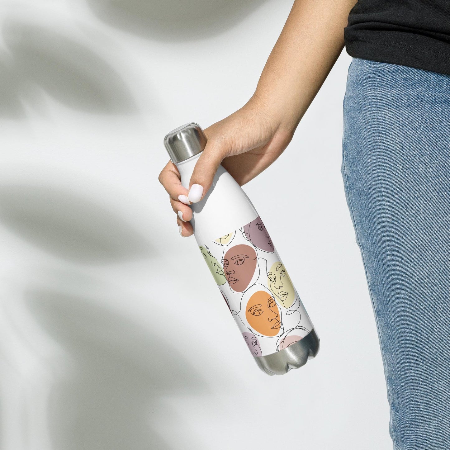 Bouteille en Inox - Gourde Étanche Isotherme en Acier Inoxydable – Design Artistique Visages Féminins Calligraphie - Durable – Bureau, Sport