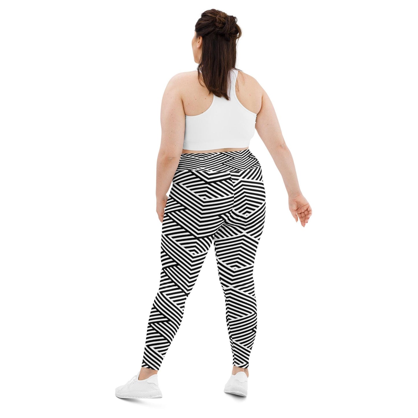 Legging grande taille pour femme – Blanc & Noir – Stretch, taille haute, séchage rapide - Graphique