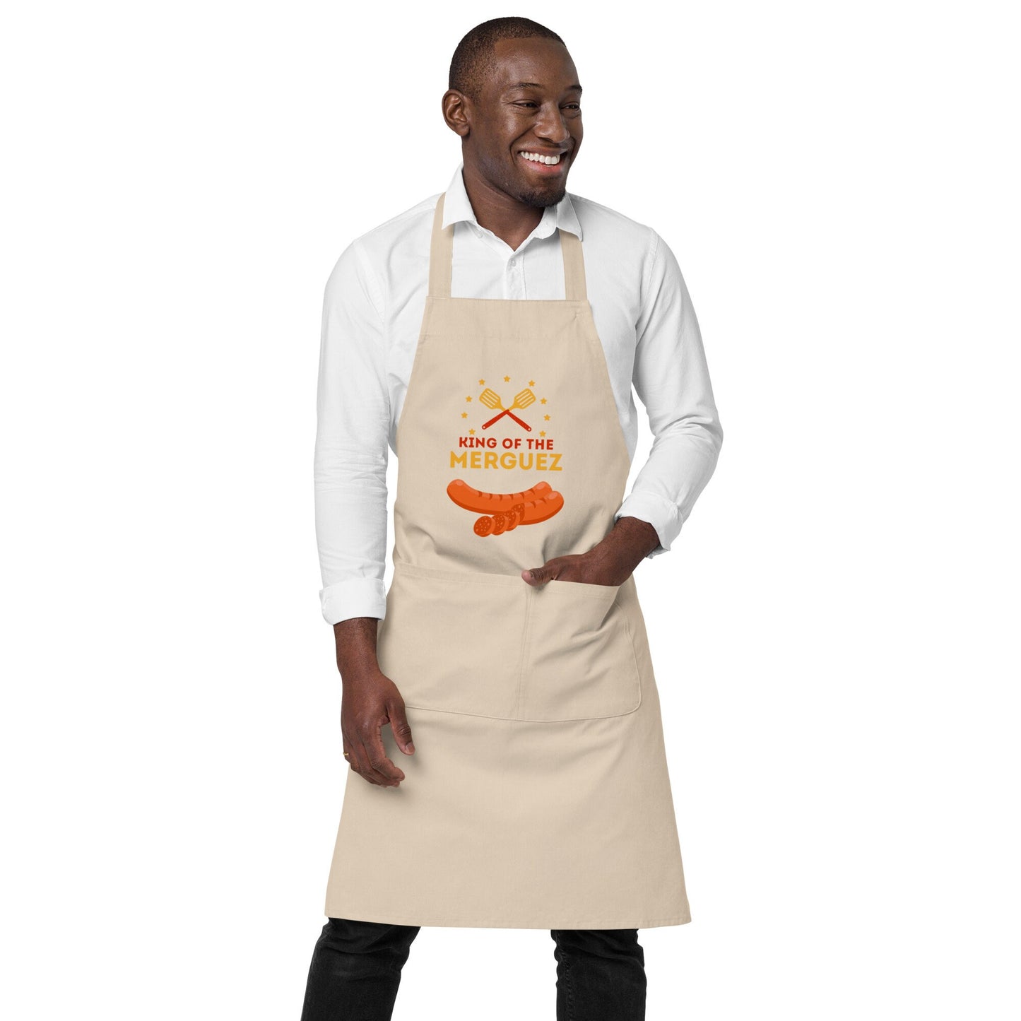 Tablier Homme 100 % Coton Bio – "King of the Merguez" - Cadeau BBQ Original - coton biologique, Accessoire cuisine