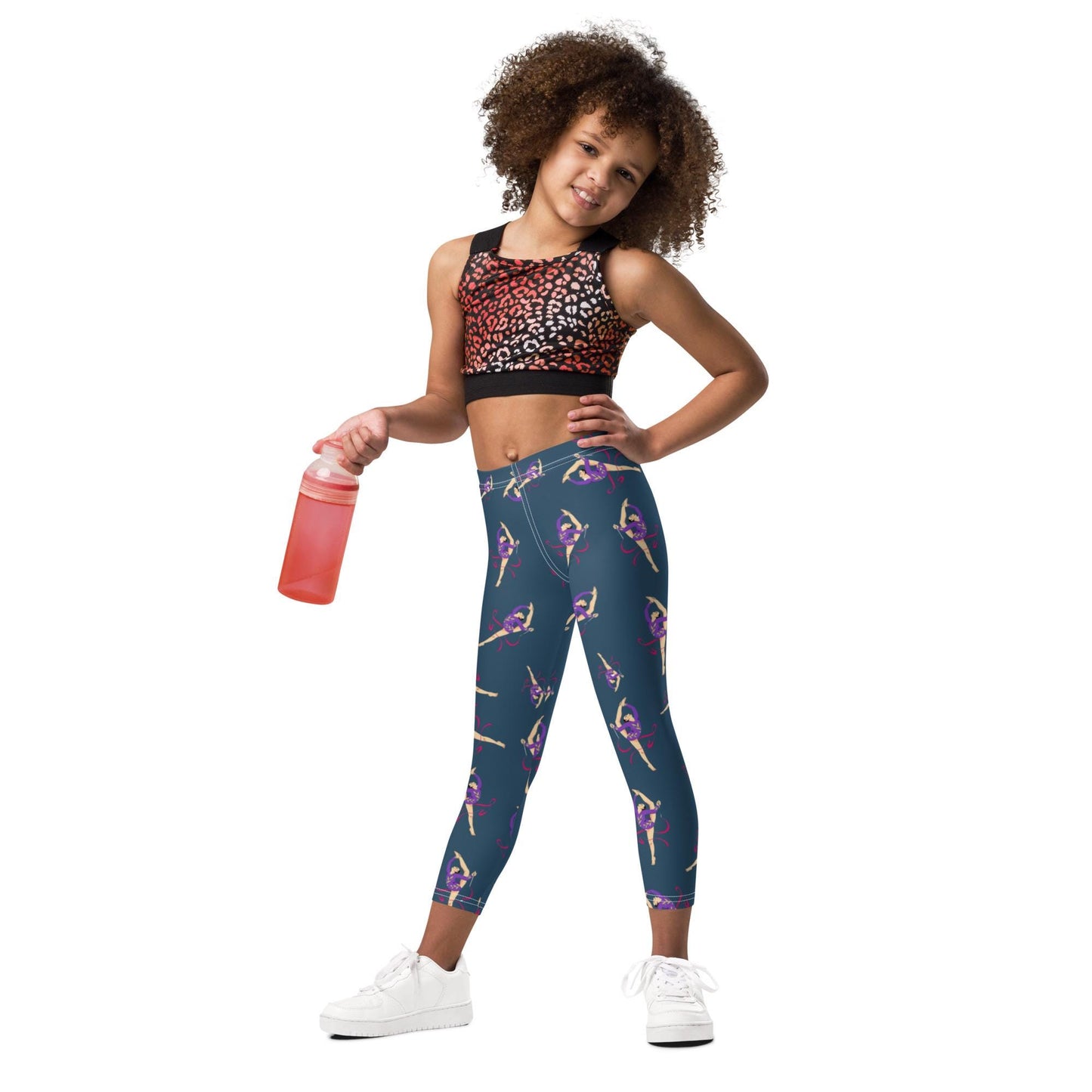 Legging pour petite fille – Bleu Capri – Doux, extensible, toutes saisons – Motif Gymnaste Danseuse