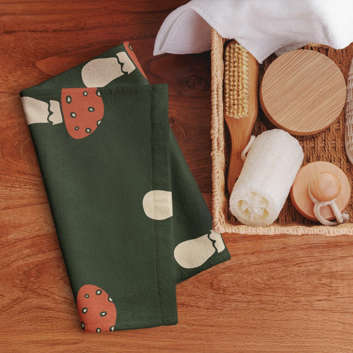 Essuie main en coton – Tissu doux, Absorbant, Personnalisable – Cuisine, Salle de bain, Cadeau Unique - Design Minimaliste Champignons