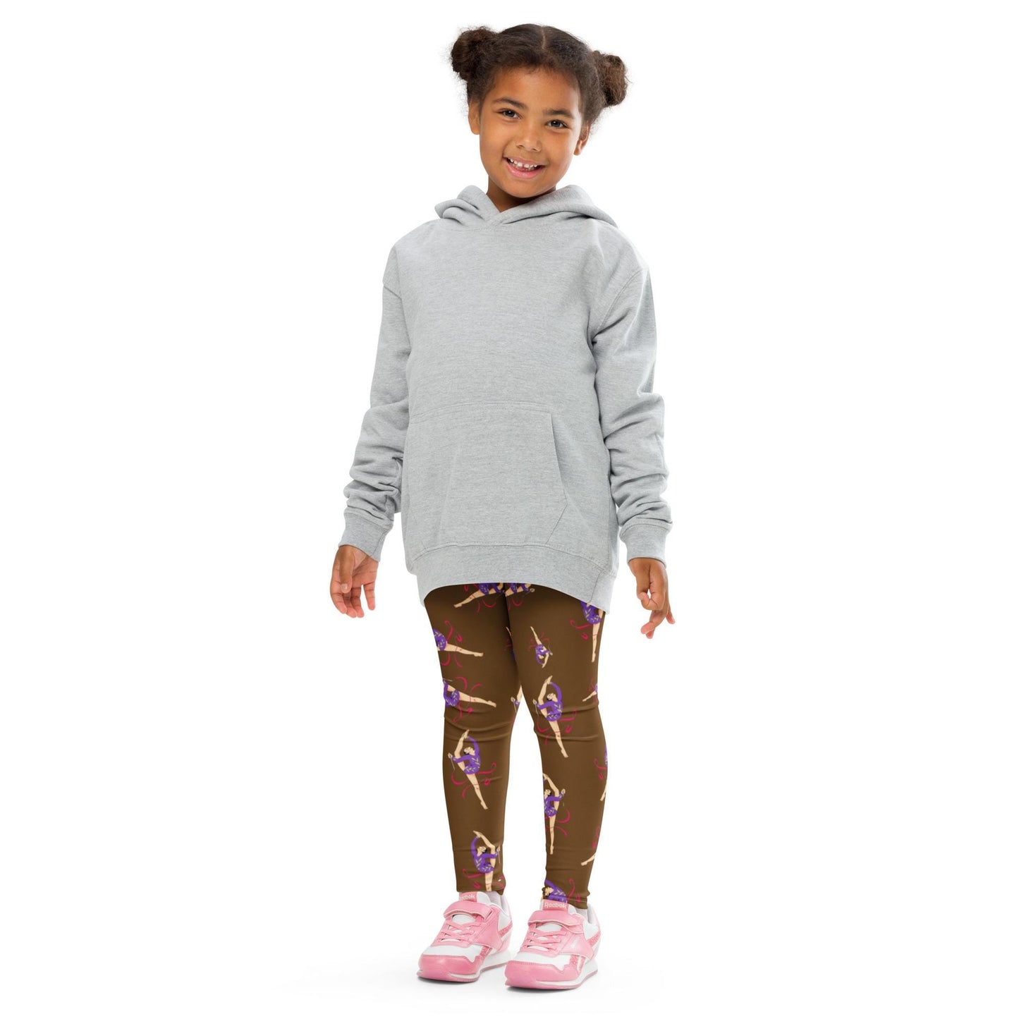 Legging pour petite fille – Marron – Doux, extensible, toutes saisons – Motif Gymnaste Danseuse