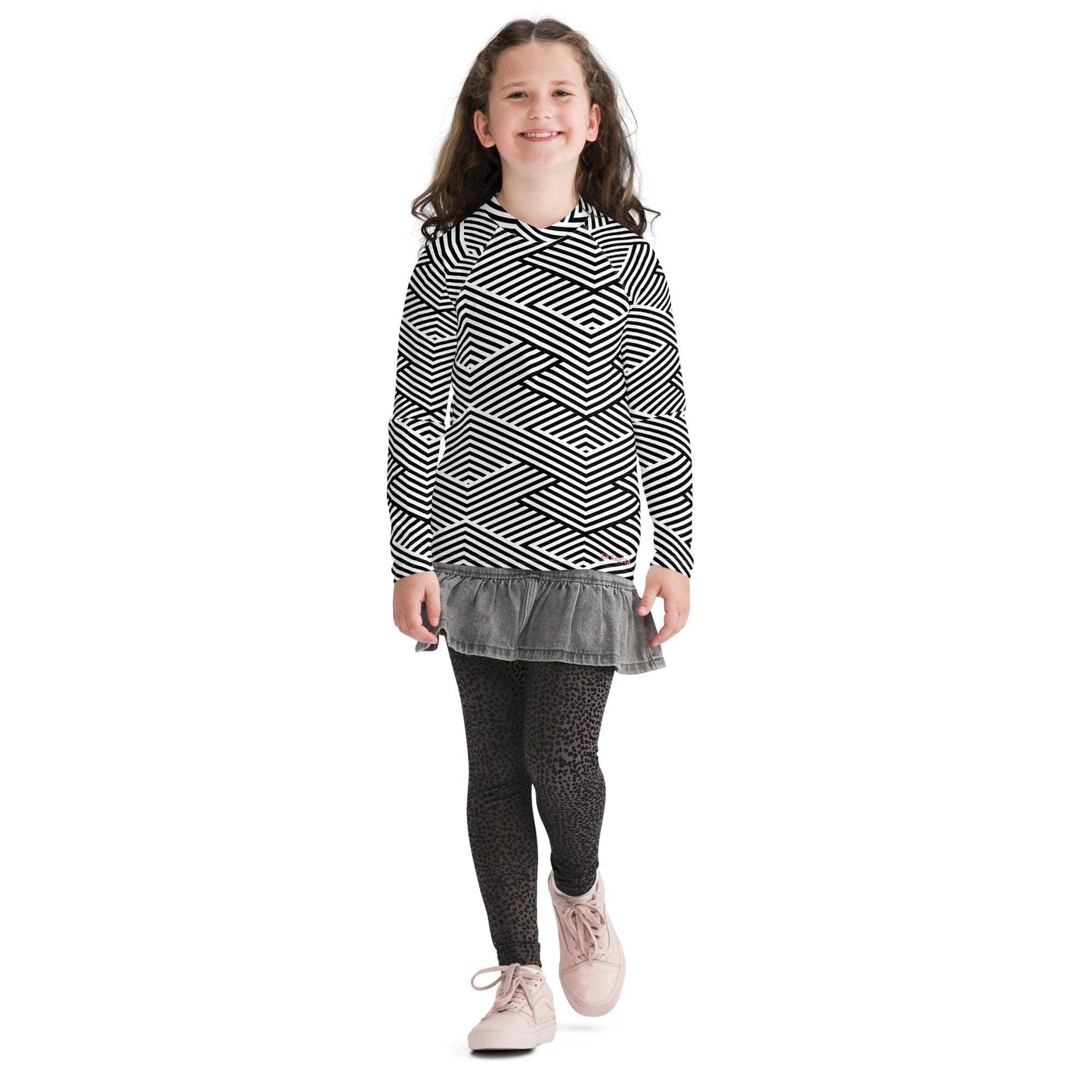 Rash guard pour fille ado – Blanc & Noir – Compression légère, respirant & séchage rapide – Graphique