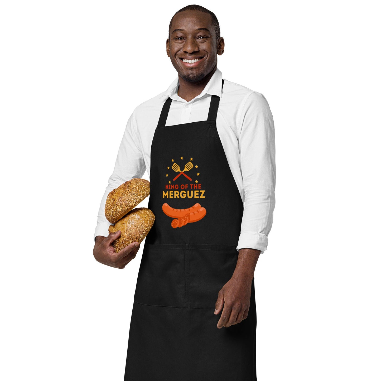 Tablier Homme 100 % Coton Bio – "King of the Merguez" - Cadeau BBQ Original - coton biologique, Accessoire cuisine