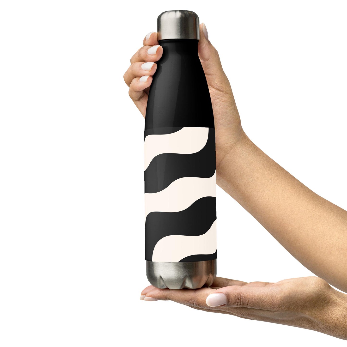 Gourde Inox - Beige & Noir – Bouteille Étanche, isotherme, durable en acier inoxydable – Graphique