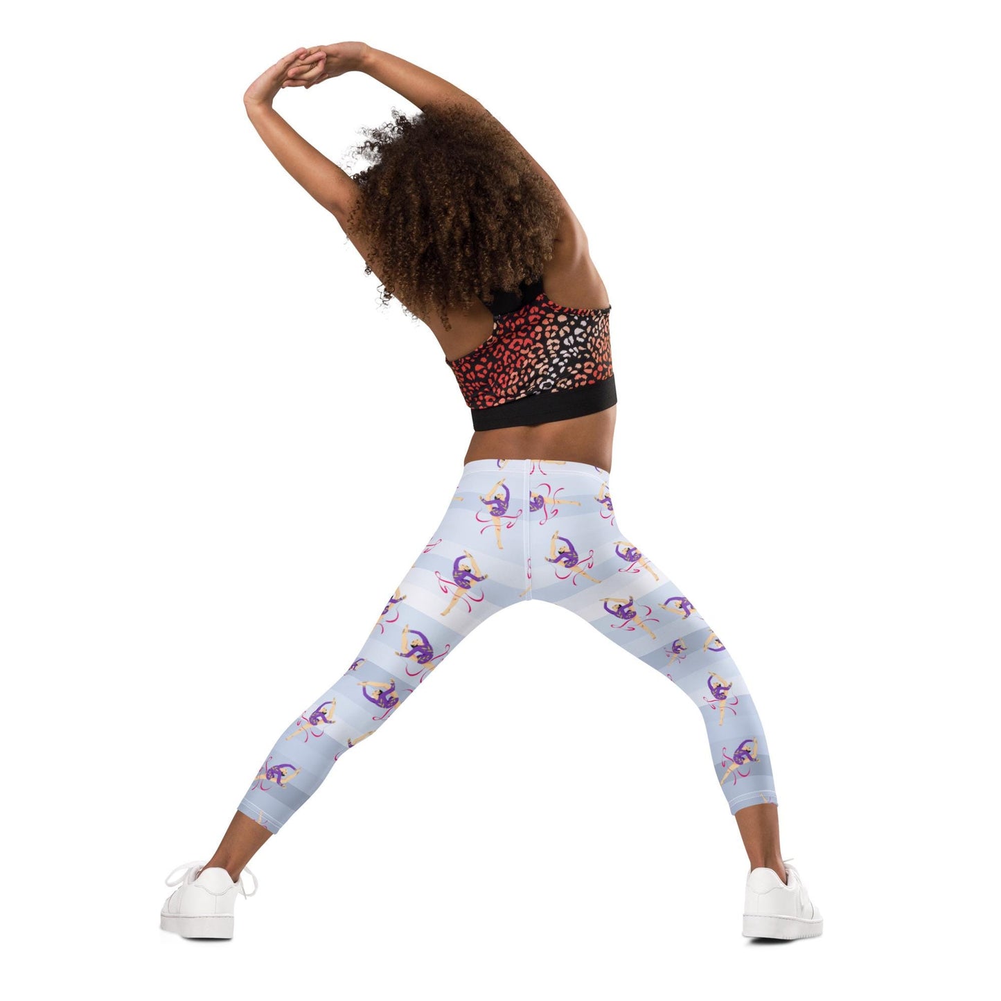 Legging pour petite fille – Dégradé Bleu Clair – Doux, extensible, toutes saisons – Motif Gymnaste Danseuse