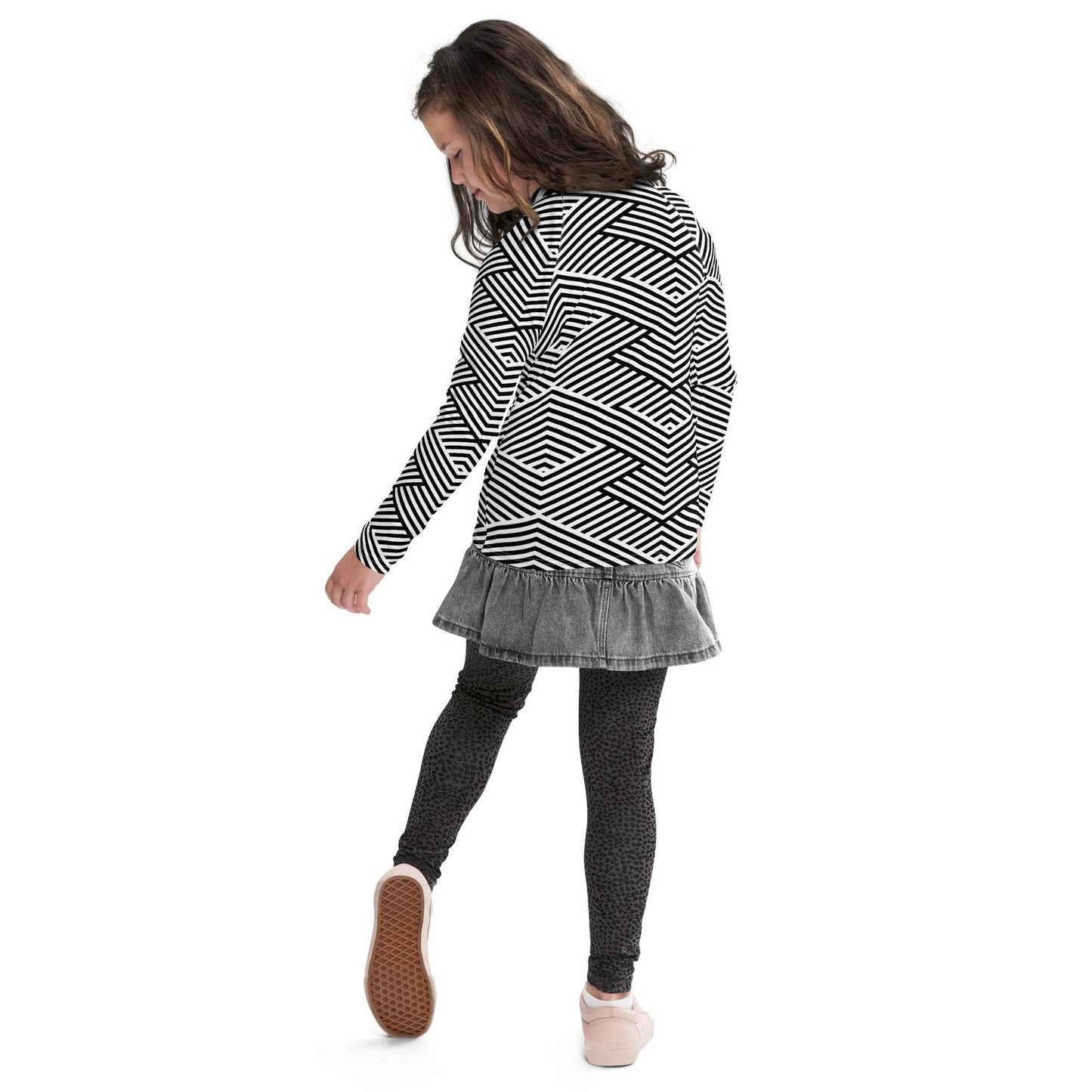 Rash guard pour fille ado – Blanc & Noir – Compression légère, respirant & séchage rapide – Graphique