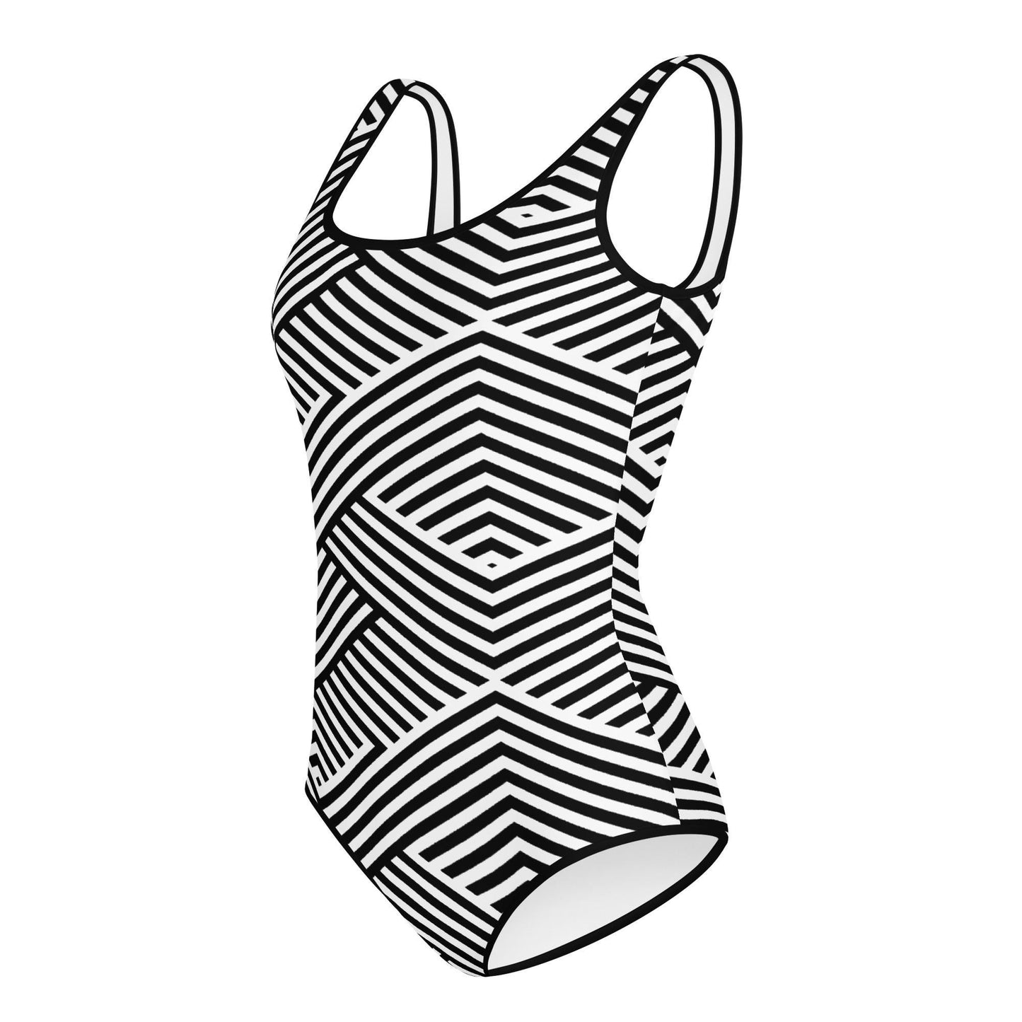 Maillot de bain 1 pièce pour fille ado – Blanc & Noir – maintien & séchage rapide – Graphique