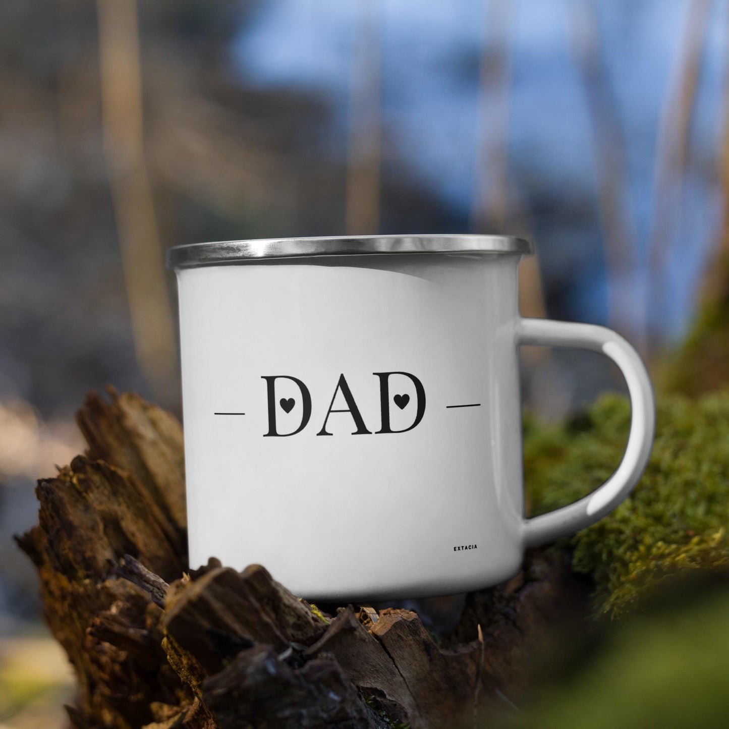 Mug émaillé Blanc Brillant avec anse - Tasse en émail personnalisable - fait main, légère, vintage - camping, cadeau anniversaire Dad, Papa