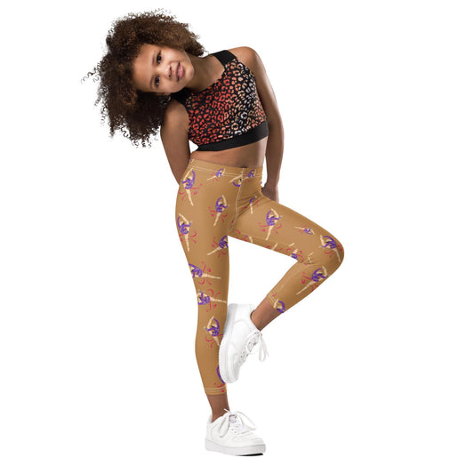 Legging pour petite fille – Camel – Doux, extensible, toutes saisons – Motif Gymnaste Danseuse