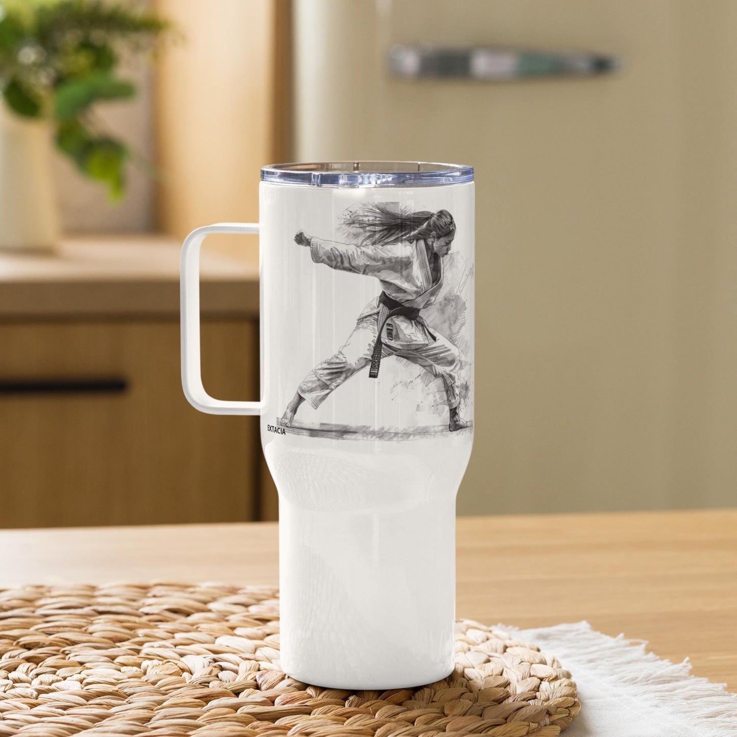 Mug Isotherme Inox - Mug de Voyage Isotherme en Acier Inoxydable avec Anse – Design Arts Martiaux - THERMOS, gobelet - Durable, Étanche