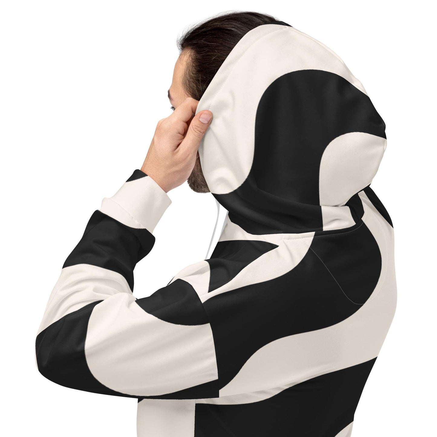 Sweat à capuche pour homme - Beige & Noir – Confort durable, matière recyclée – Graphique Minimaliste