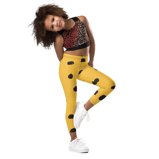 Legging pour petite fille – Jaune & Noir – Doux, extensible, toutes saisons – Motif Gymnaste Danseuse