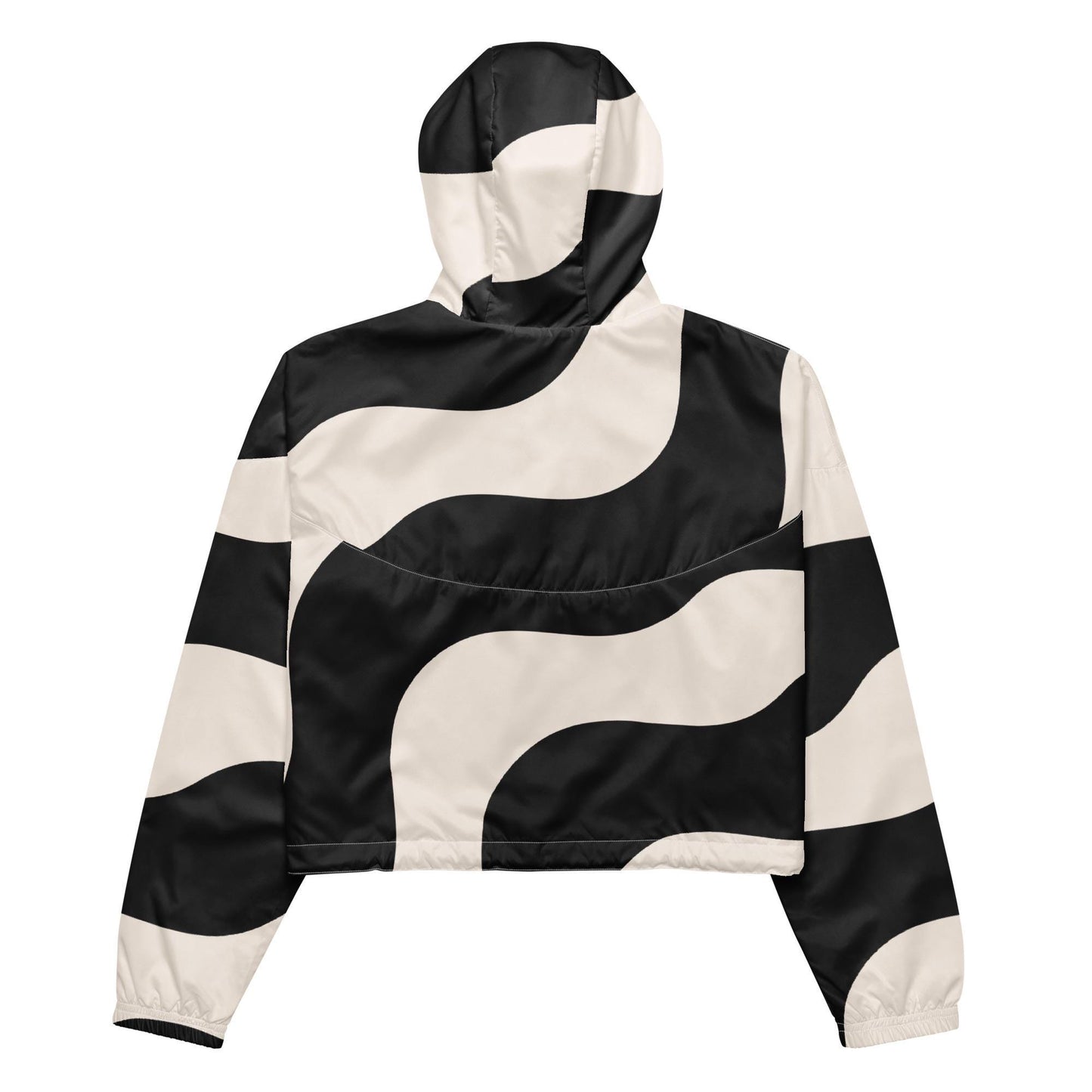 Veste coupe-vent pour femme courte - Noir et Beige – Crop top imperméable et respirant – Graphique