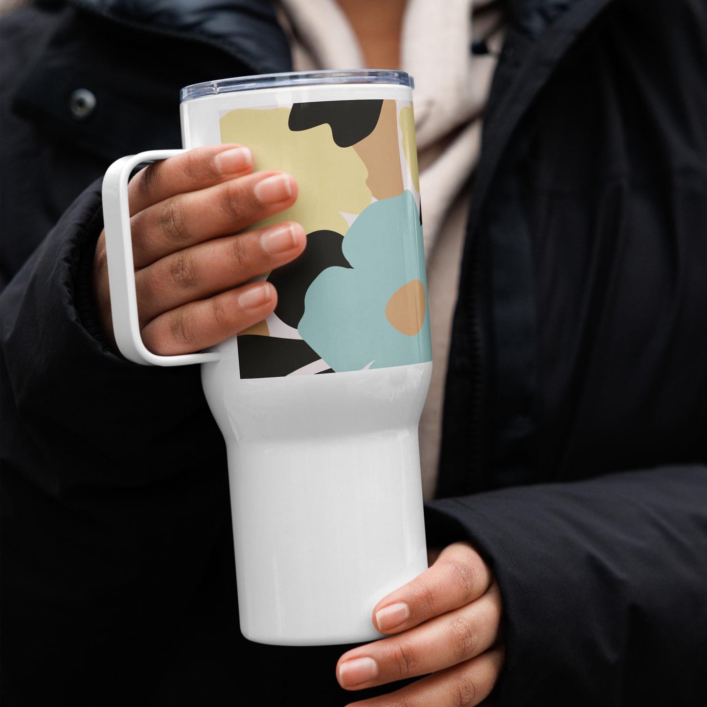 Mug Isotherme Inox - Mug de Voyage Isotherme en Acier Inoxydable avec Anse â Design Florale - THERMOS, gobelet - Durable, LĂ©ger, Ătanche