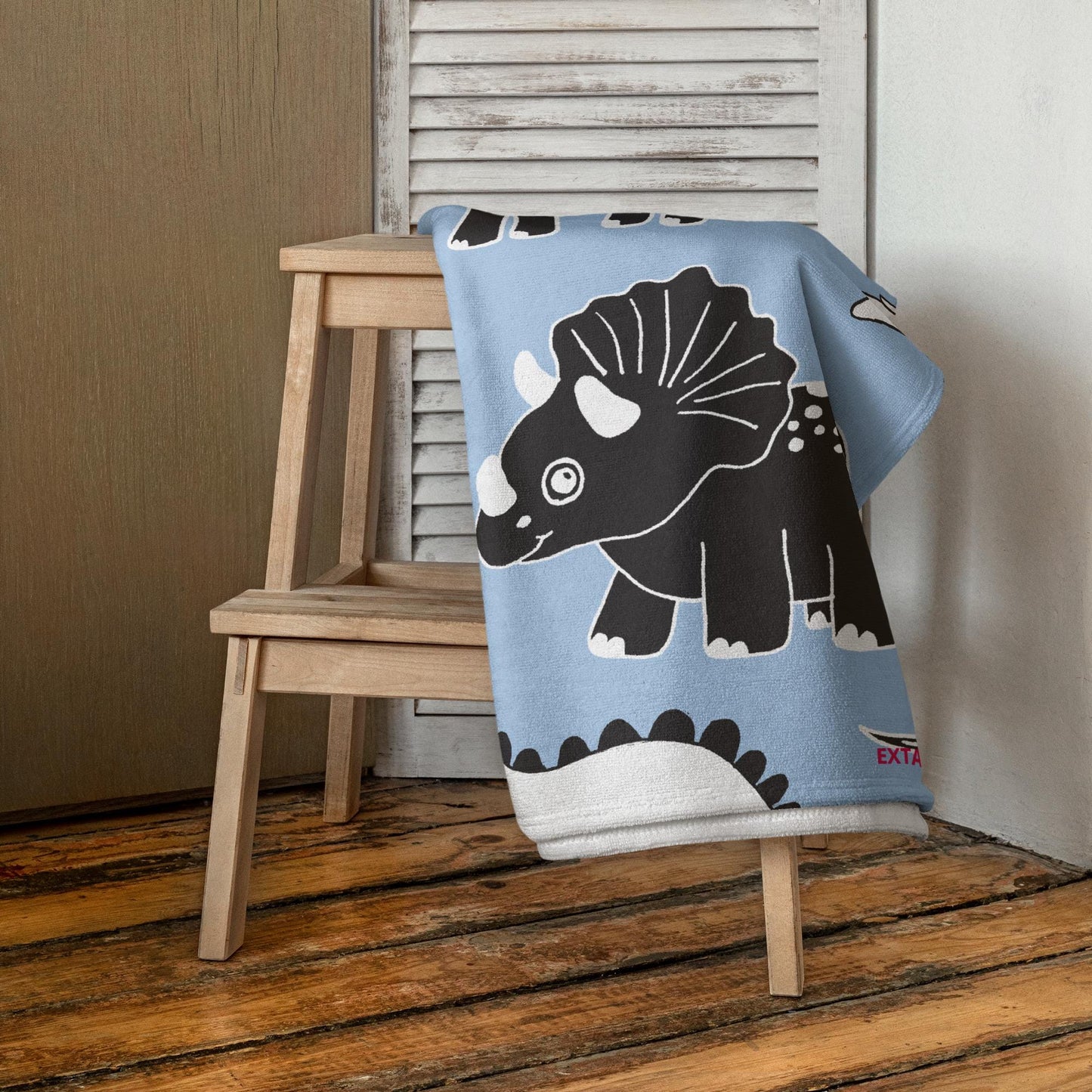 Serviette de Bain et de Plage en Coton – Douce, Absorbante et Compacte - Voyage, Sport, Piscine surf, cadeau - Design dinosaure