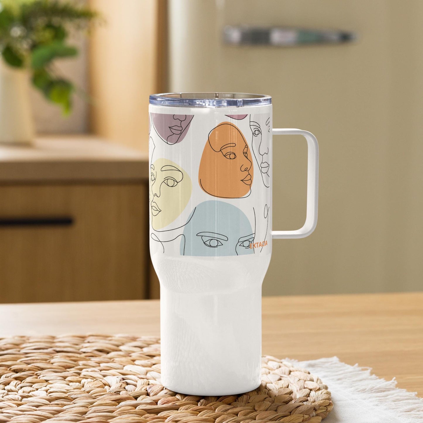 Mug Isotherme Inox - Mug de Voyage Isotherme en Acier Inoxydable avec Anse Design Artistique FĂ©minin Calligraphie - THERMOS gobelet Ătanche