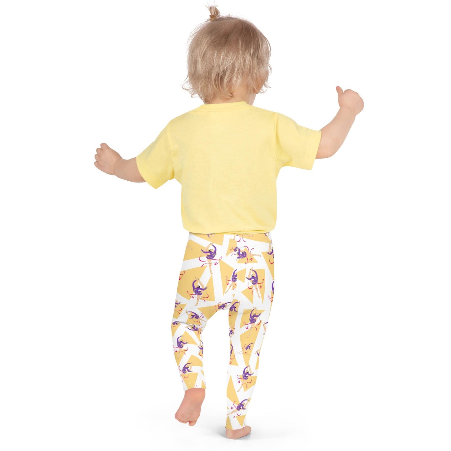 Legging pour petite fille – Blanc & Jaune – Doux, extensible, toutes saisons – Motif Gymnaste Danseuse