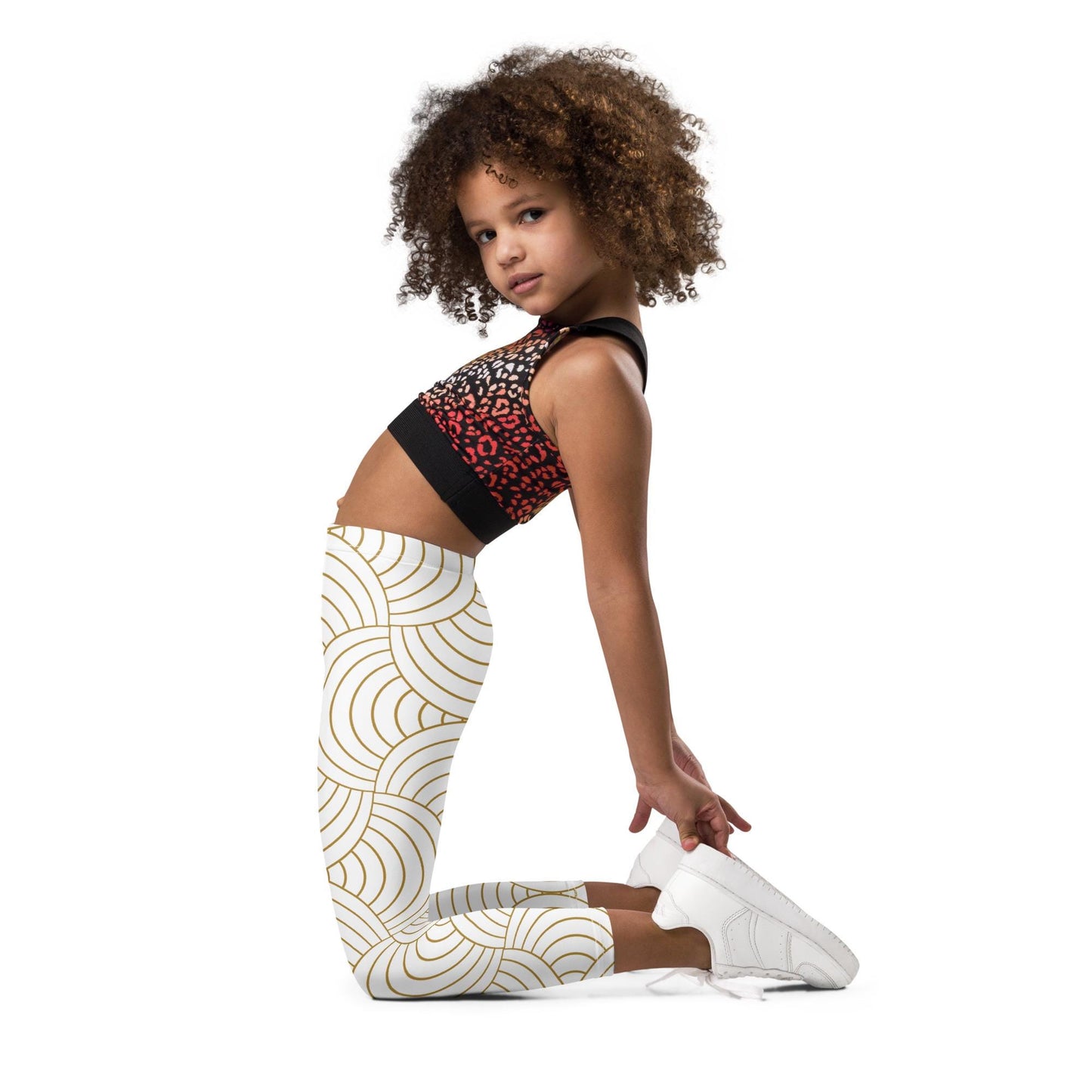 Legging pour petite fille – Blanc & Or – Doux, extensible, toutes saisons – Graphique Minimaliste