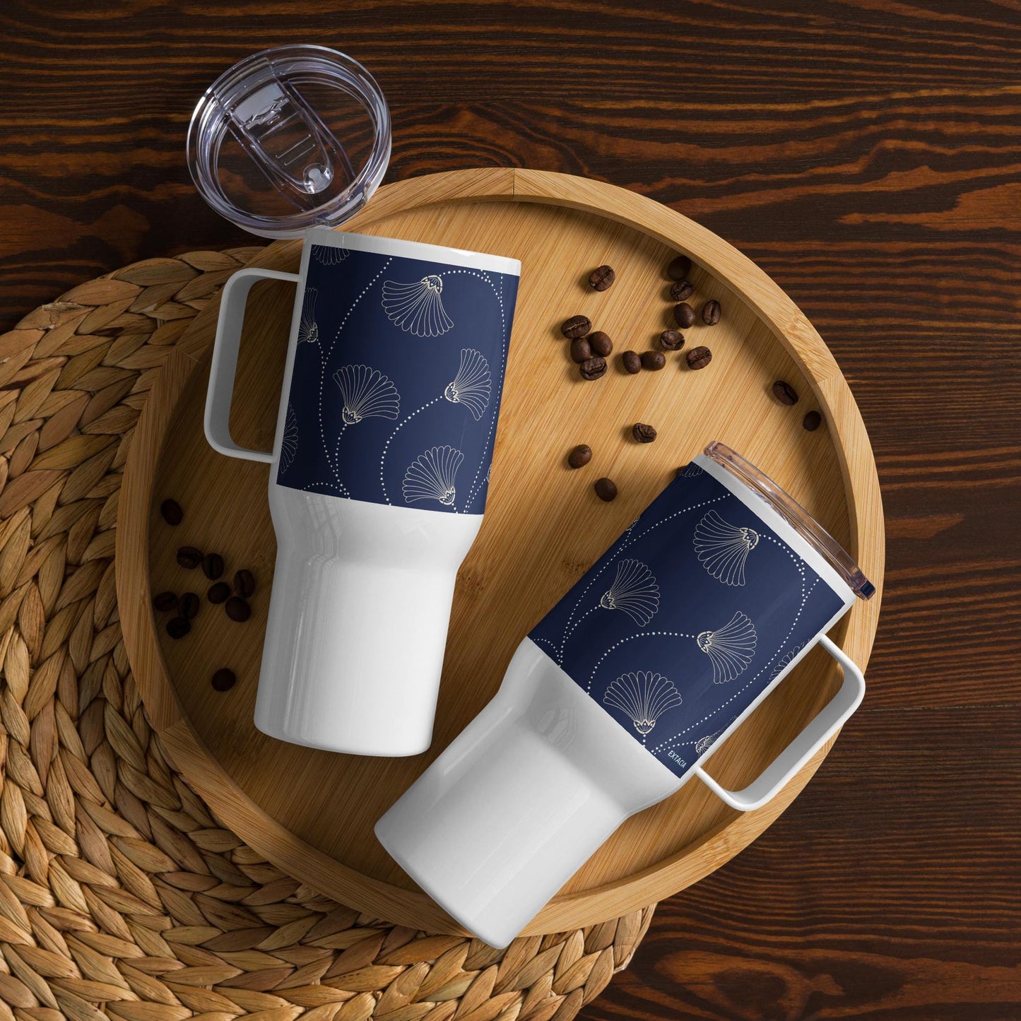 Mug Isotherme Inox - Mug de Voyage Isotherme en Acier Inoxydable avec Anse â Design Florale - THERMOS, gobelet - Durable, LĂ©ger, Ătanche