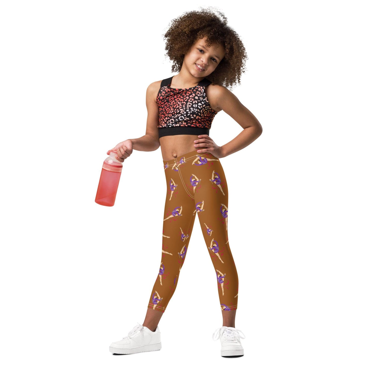 Legging pour petite fille – Caramel – Doux, extensible, toutes saisons – Motif Gymnaste Danseuse