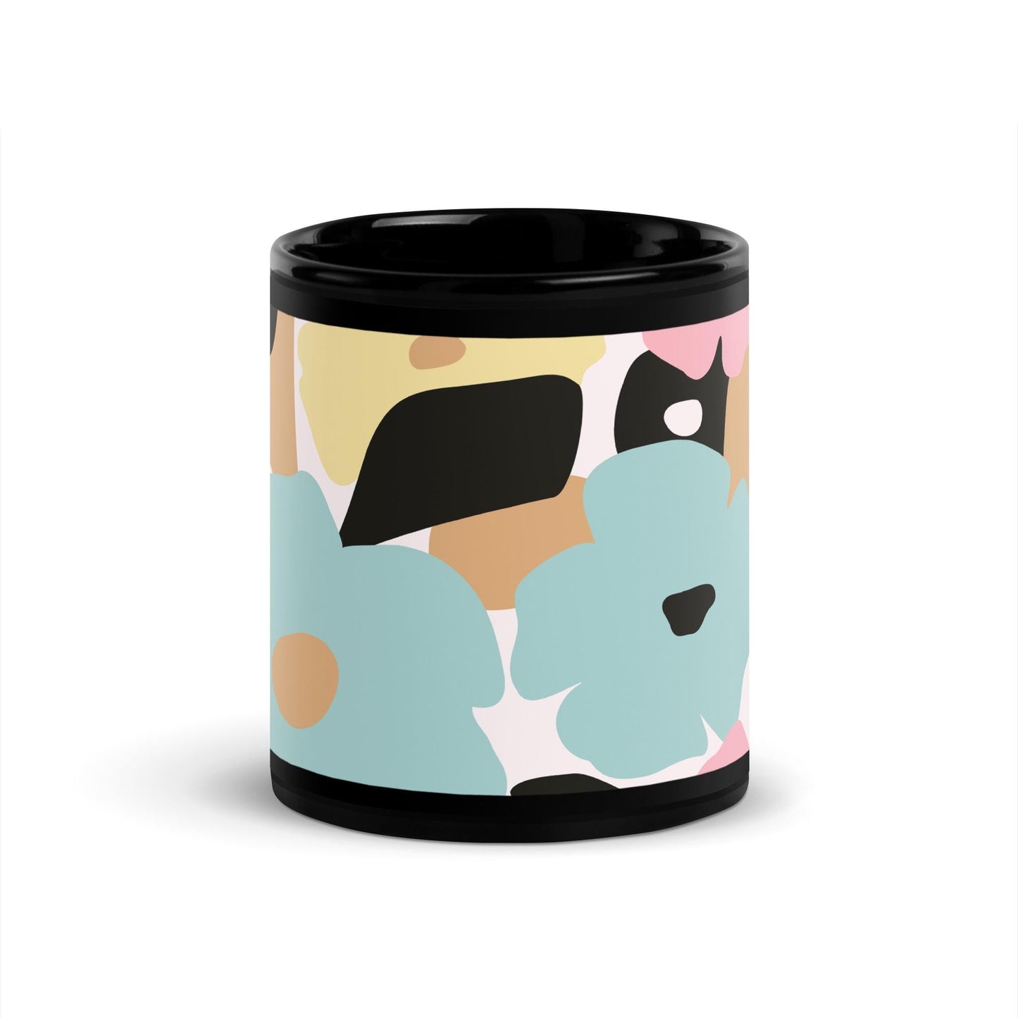 Mug Noir à Intérieur Coloré – Tasse en Céramique Élégante - Design Florale - Café, Thé, Chocolat - cuisine, cadeau, anniversaire, bureau