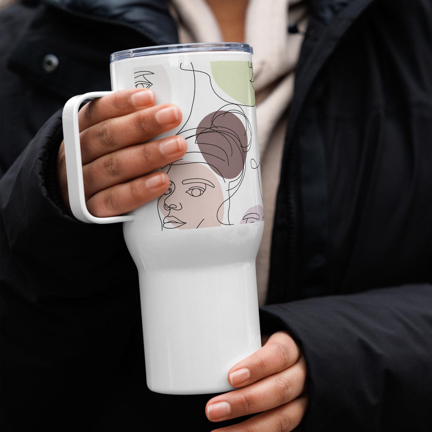 Mug Isotherme Inox - Mug de Voyage Isotherme en Acier Inoxydable avec Anse Design Artistique FĂ©minin Calligraphie - THERMOS gobelet Ătanche