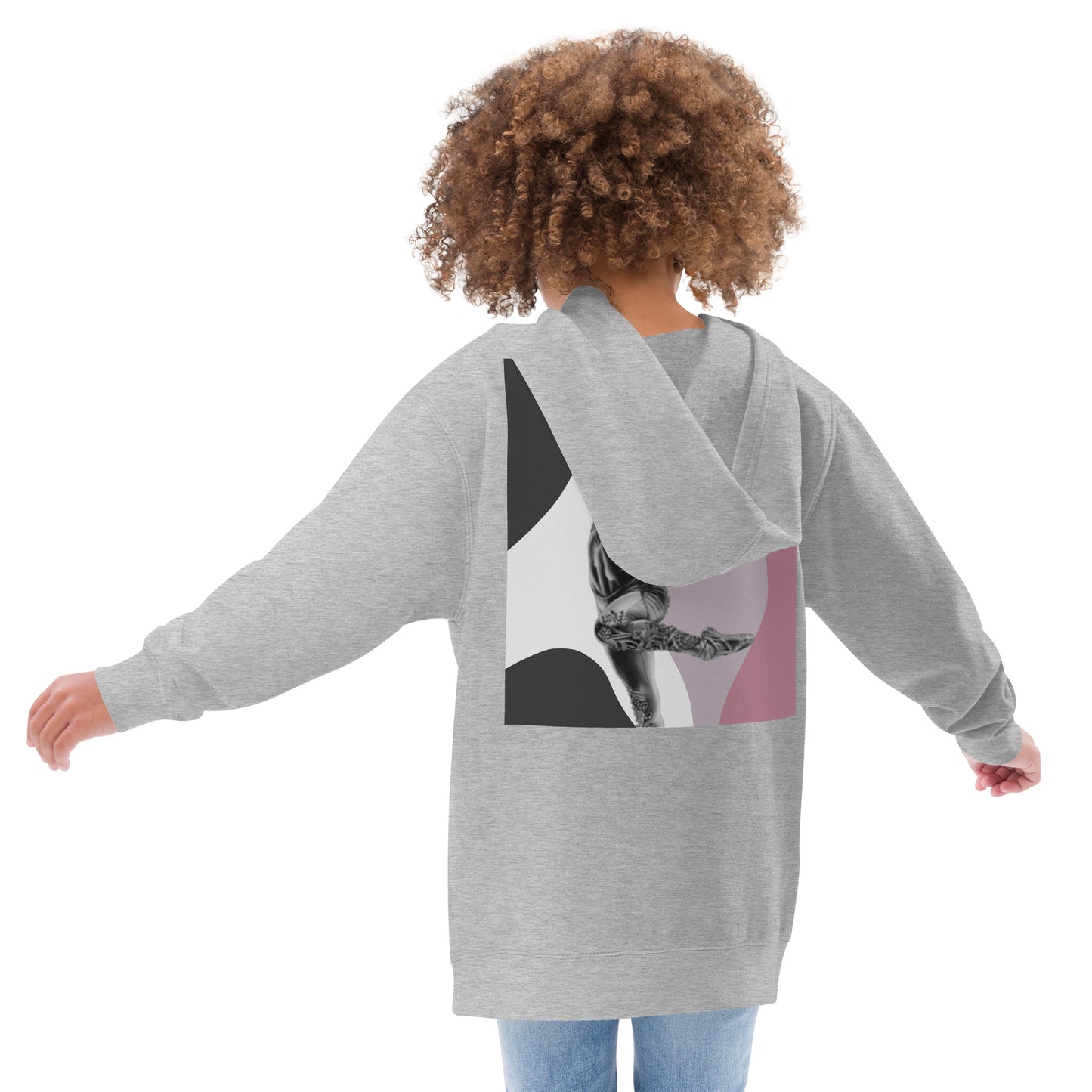 Sweat à capuche pour petite fille – Jeux de Gris & Rose – Coton-mélange, motif imprimé, pull chaud & doux – Motif Gymnaste Danseuse