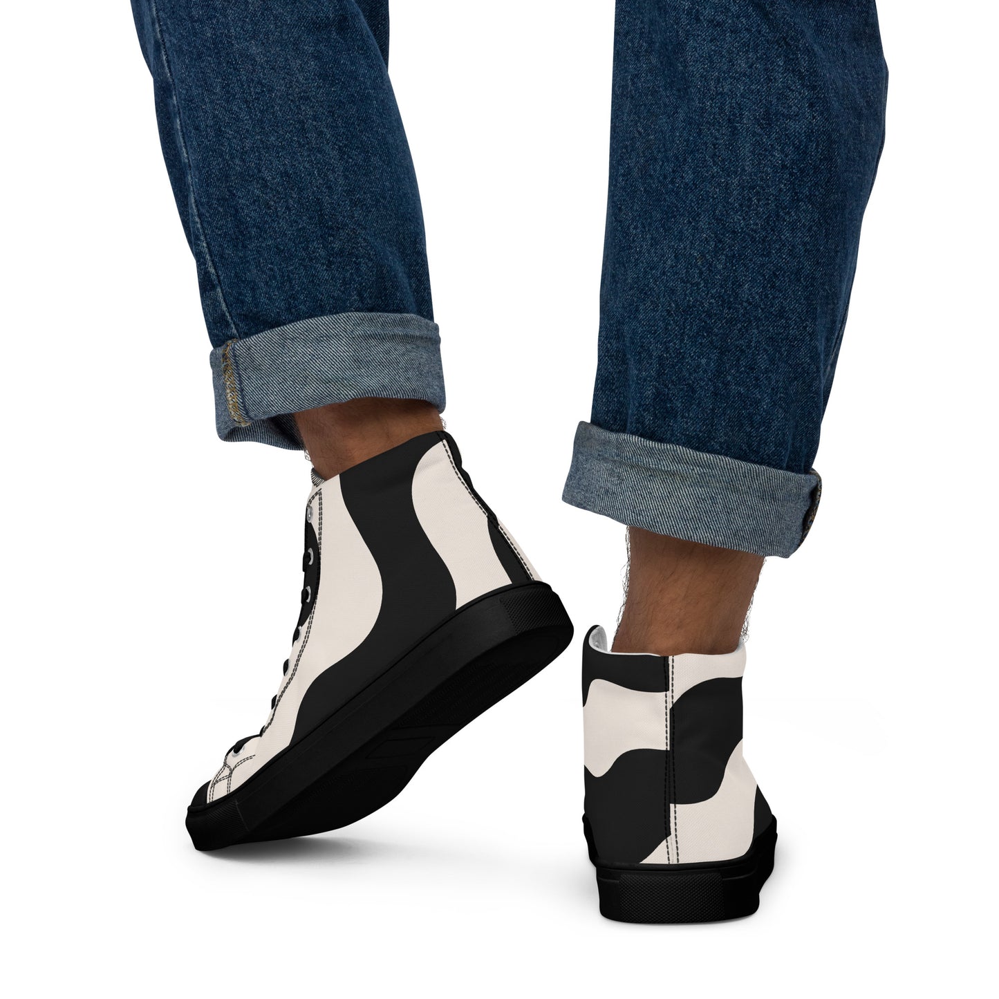 Baskets montantes en toile homme - Beige et Noir – À lacets, légères et confortables – Graphique