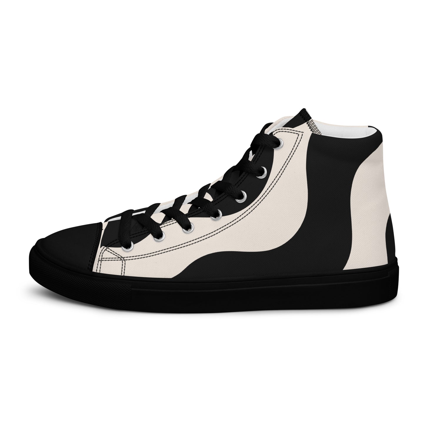 Baskets montantes en toile homme - Beige et Noir – À lacets, légères et confortables – Graphique