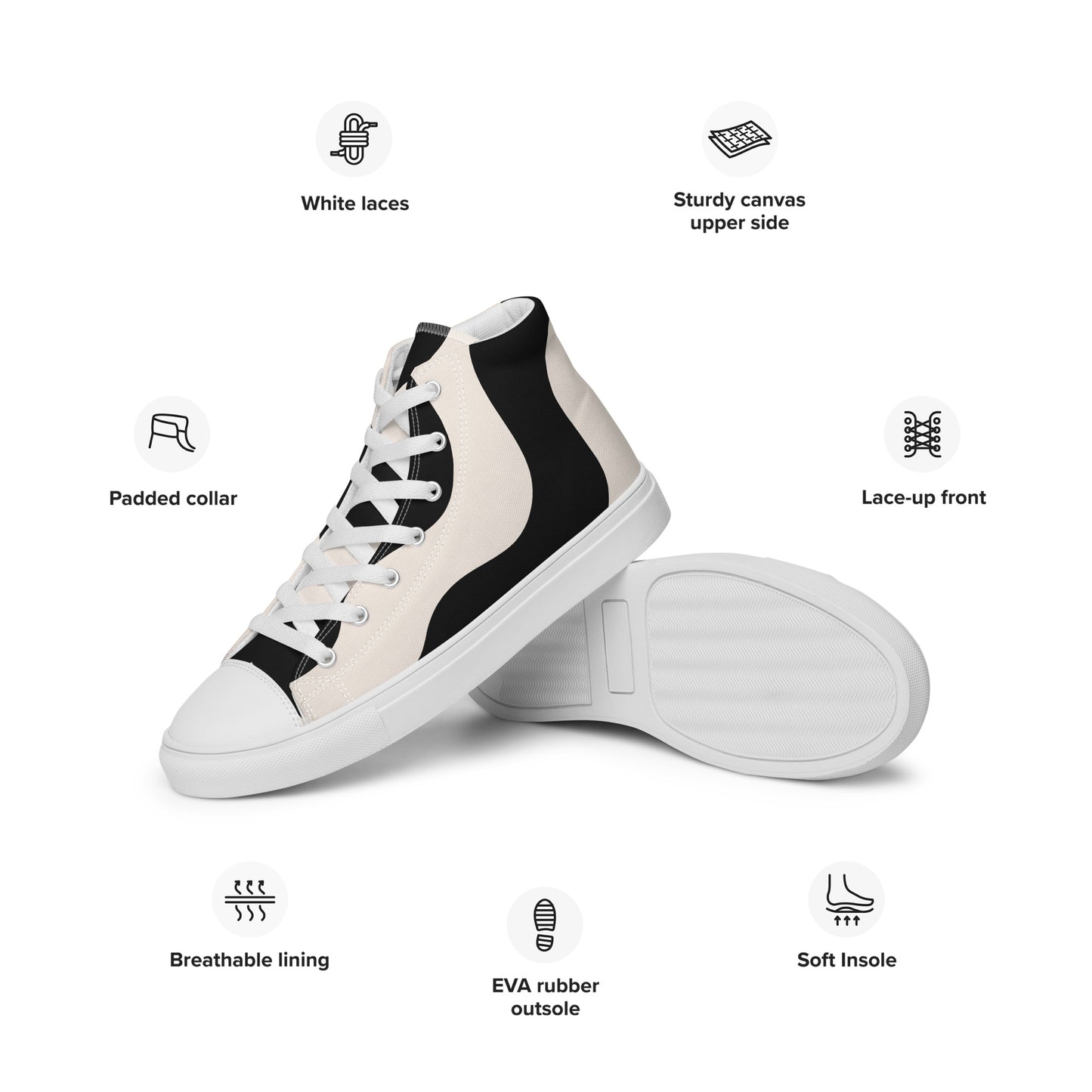 Baskets montantes en toile homme - Beige et Noir – À lacets, légères et confortables – Graphique
