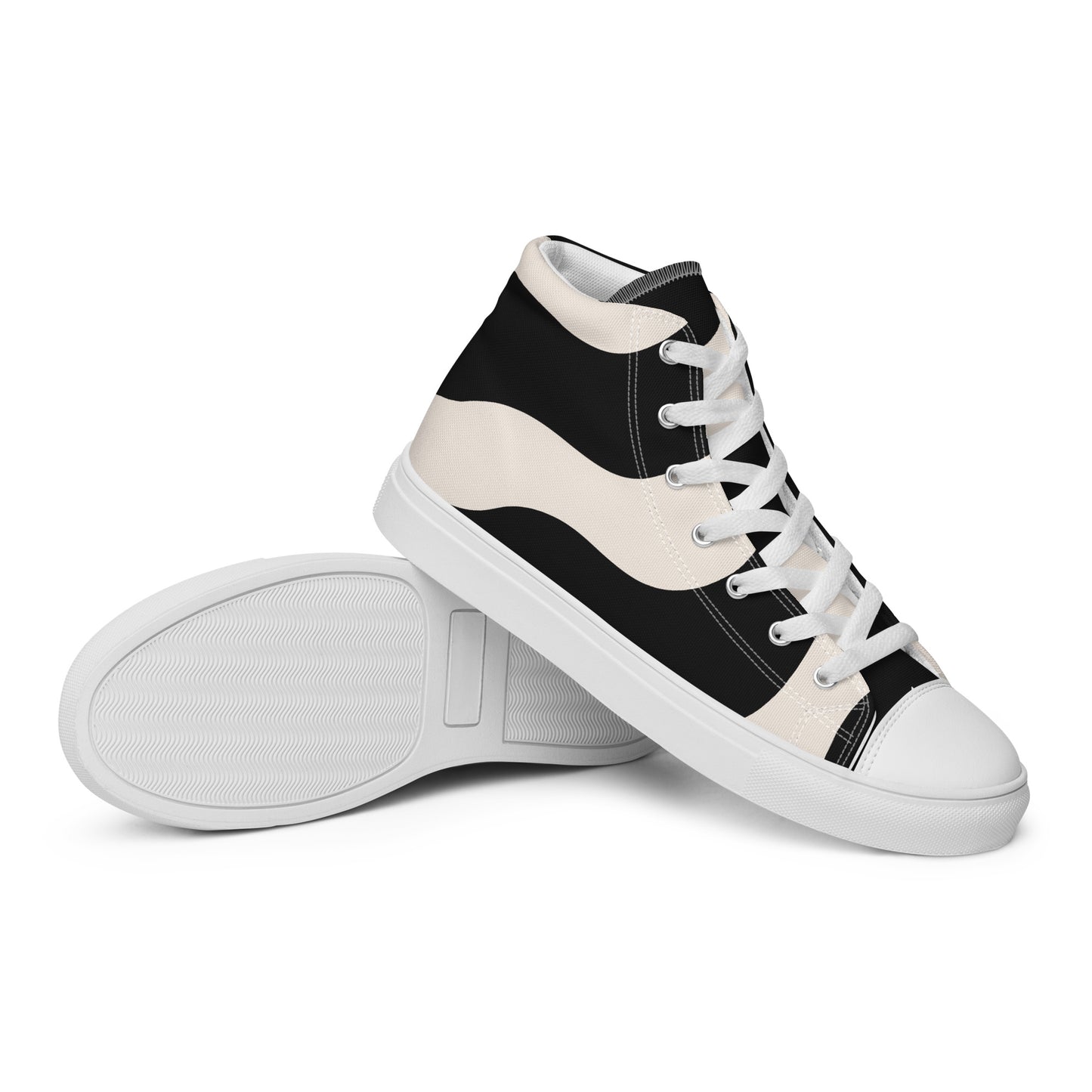 Baskets montantes en toile homme - Beige et Noir – À lacets, légères et confortables – Graphique