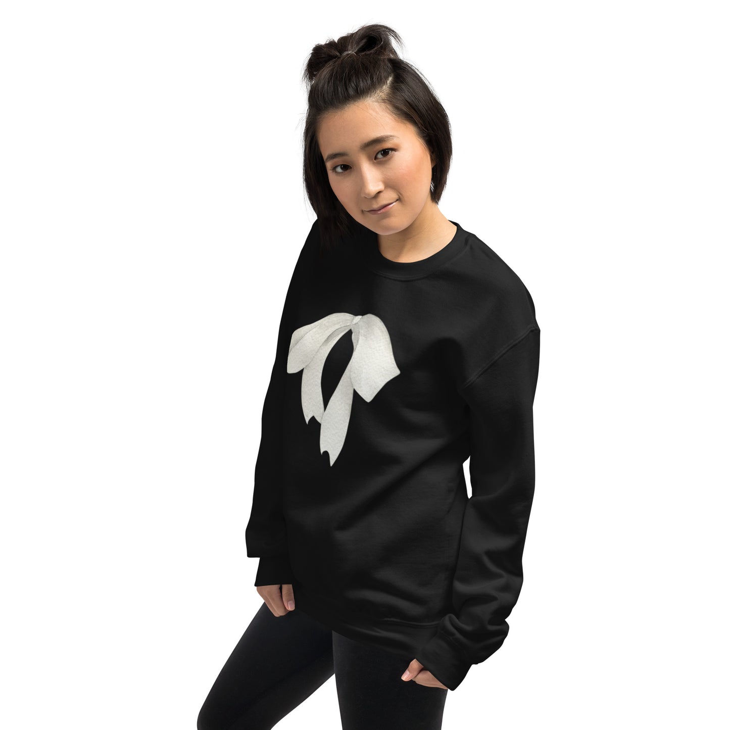 Sweat à col rond pour femme – mélange coton/polyester – motif imprimé "Petit Noeud" Minimaliste