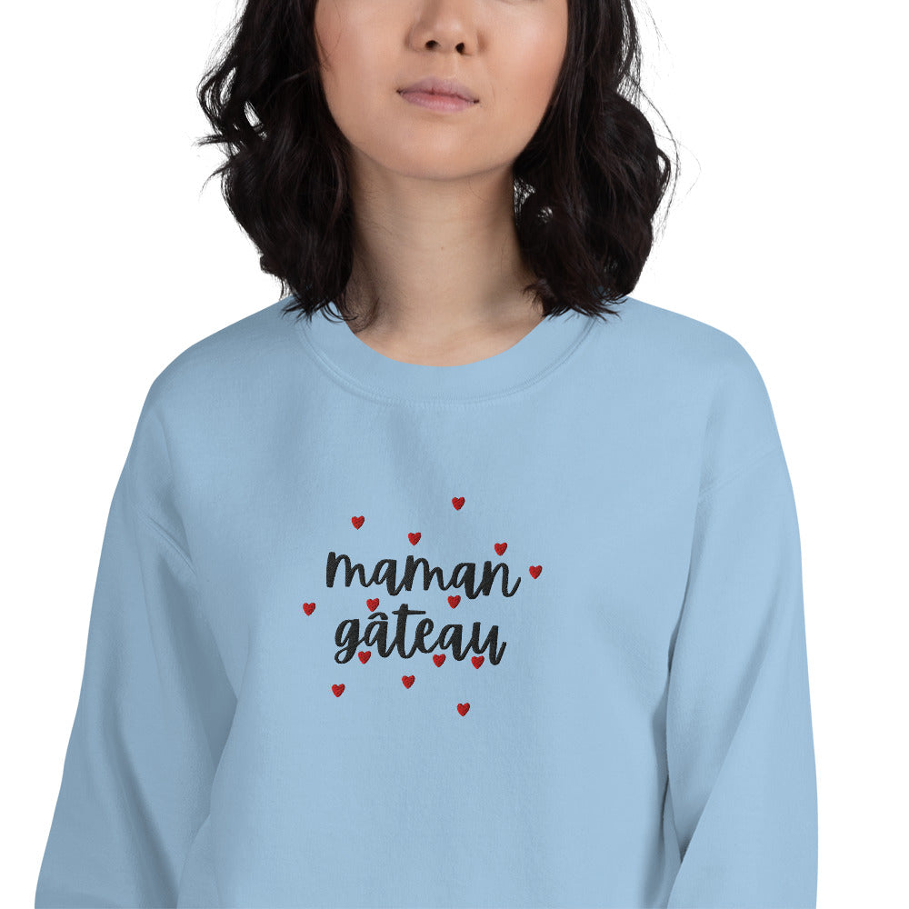 Sweat à col rond pour femme – mélange coton/polyester –  motif brodé "Maman Gâteau"