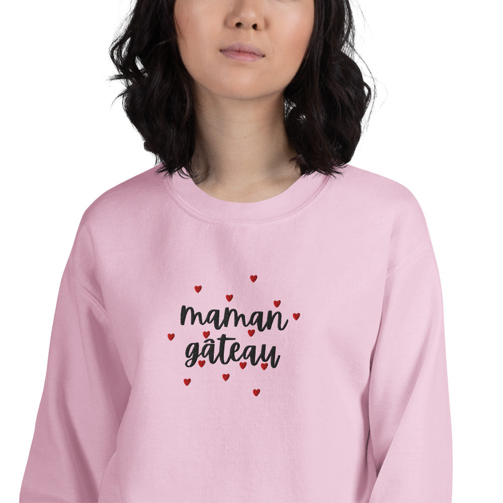 Sweat à col rond pour femme – mélange coton/polyester –  motif brodé "Maman Gâteau"