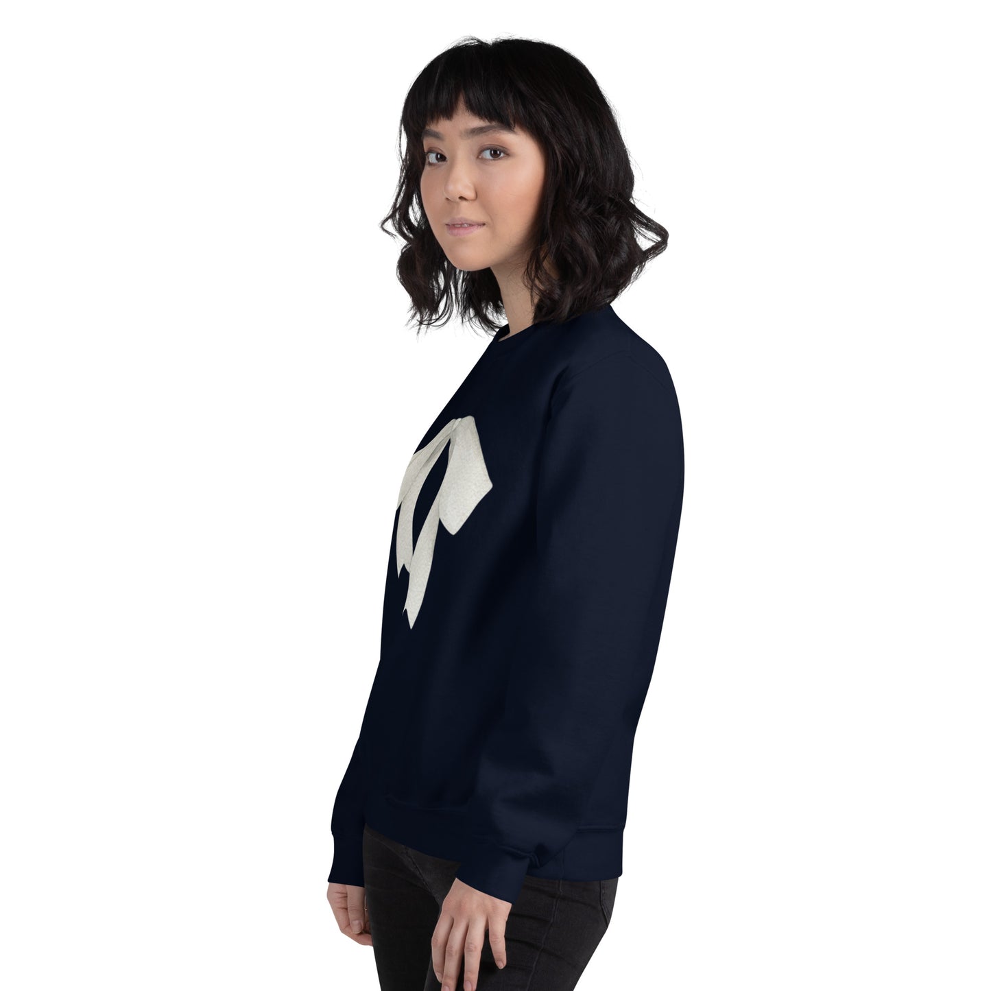 Sweat à col rond pour femme – mélange coton/polyester – motif imprimé "Petit Noeud" Minimaliste