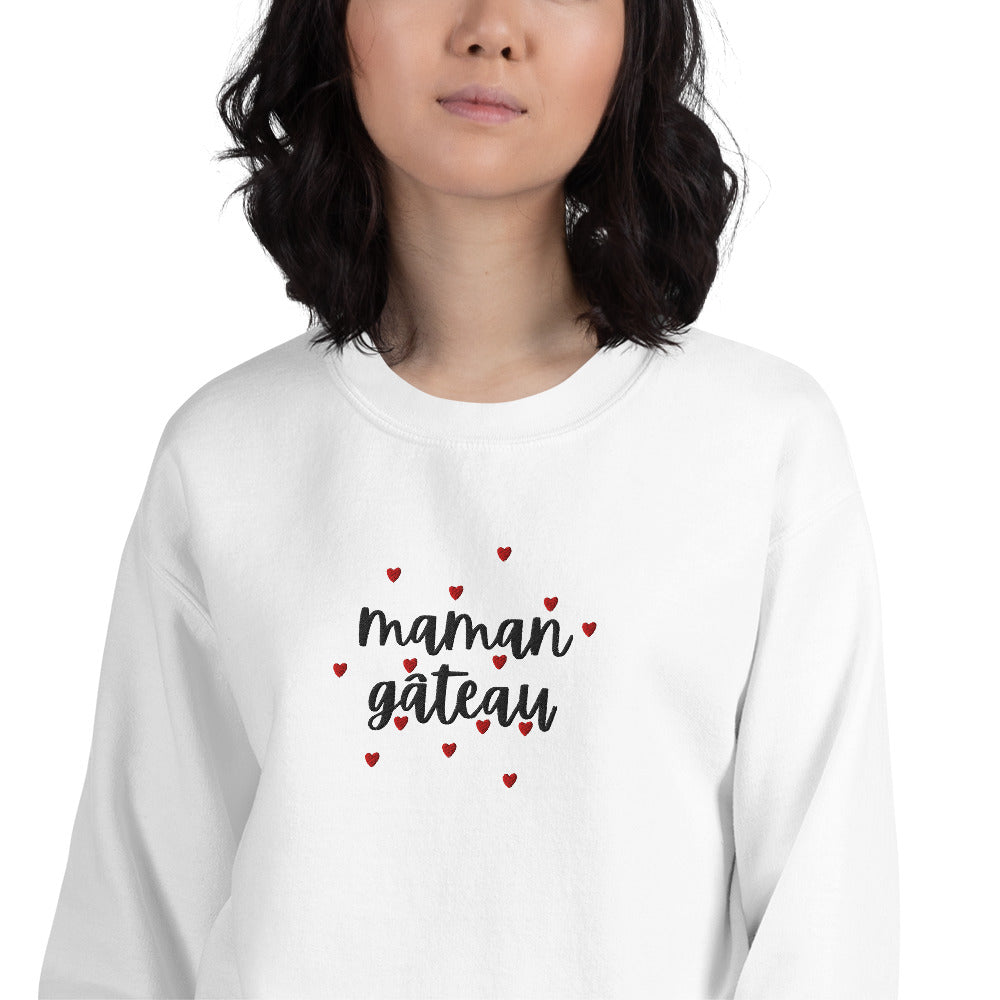 Sweat à col rond pour femme – mélange coton/polyester –  motif brodé "Maman Gâteau"