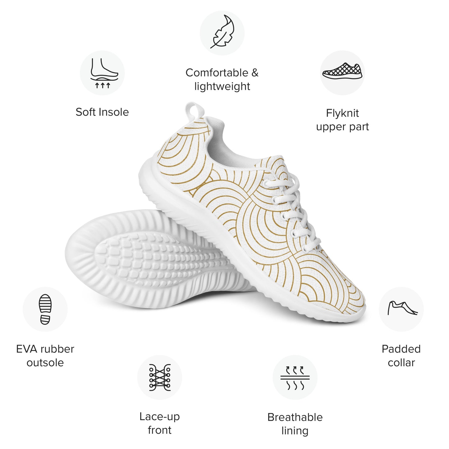 Chaussures de sport pour femme - Blanc et Or – Tennis en toile légères et confortables – Graphique