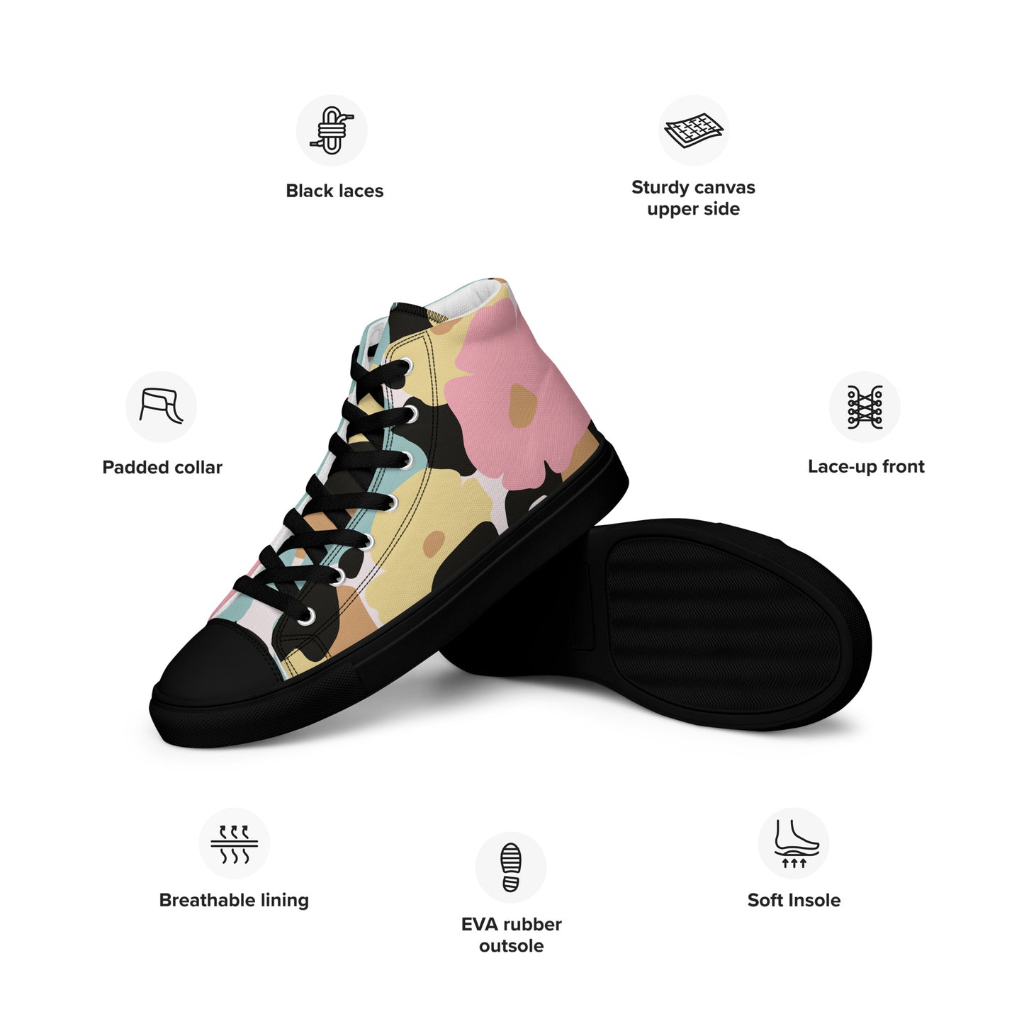 Baskets hautes en toile femme - Fleuri, Pastel – Légères et confortables – Minimaliste