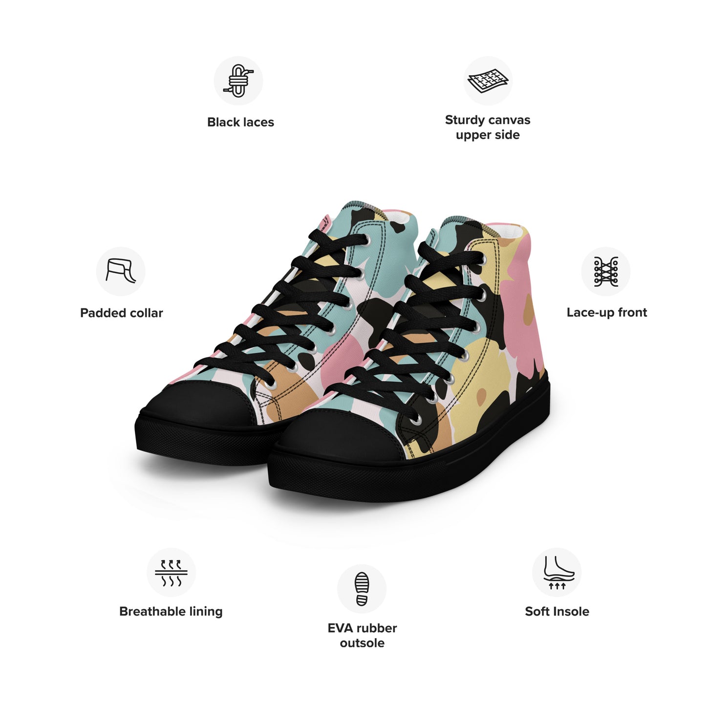 Baskets hautes en toile femme - Fleuri, Pastel – Légères et confortables – Minimaliste