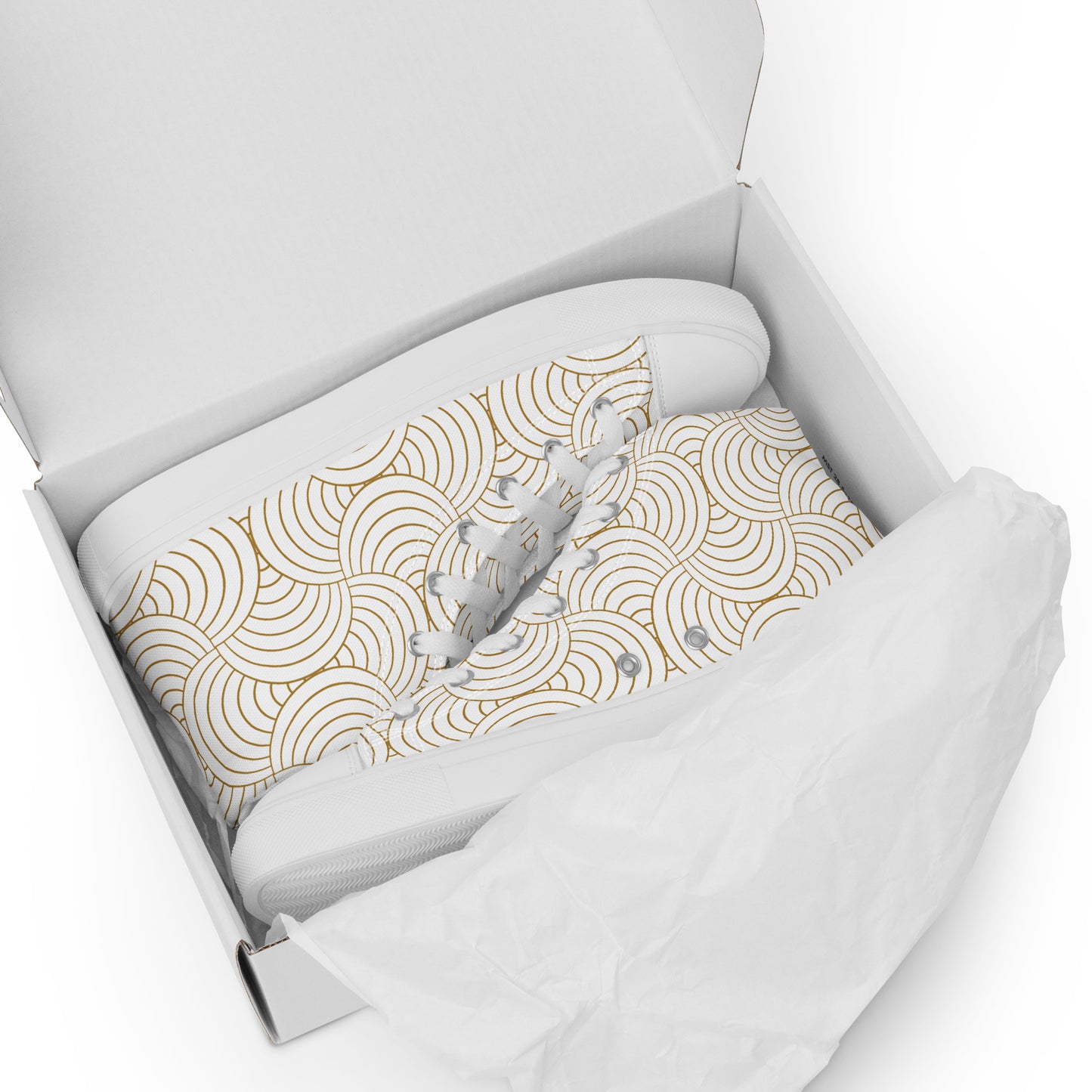 Baskets hautes en toile femme - Blanc et Or – Légères et confortables – Graphique
