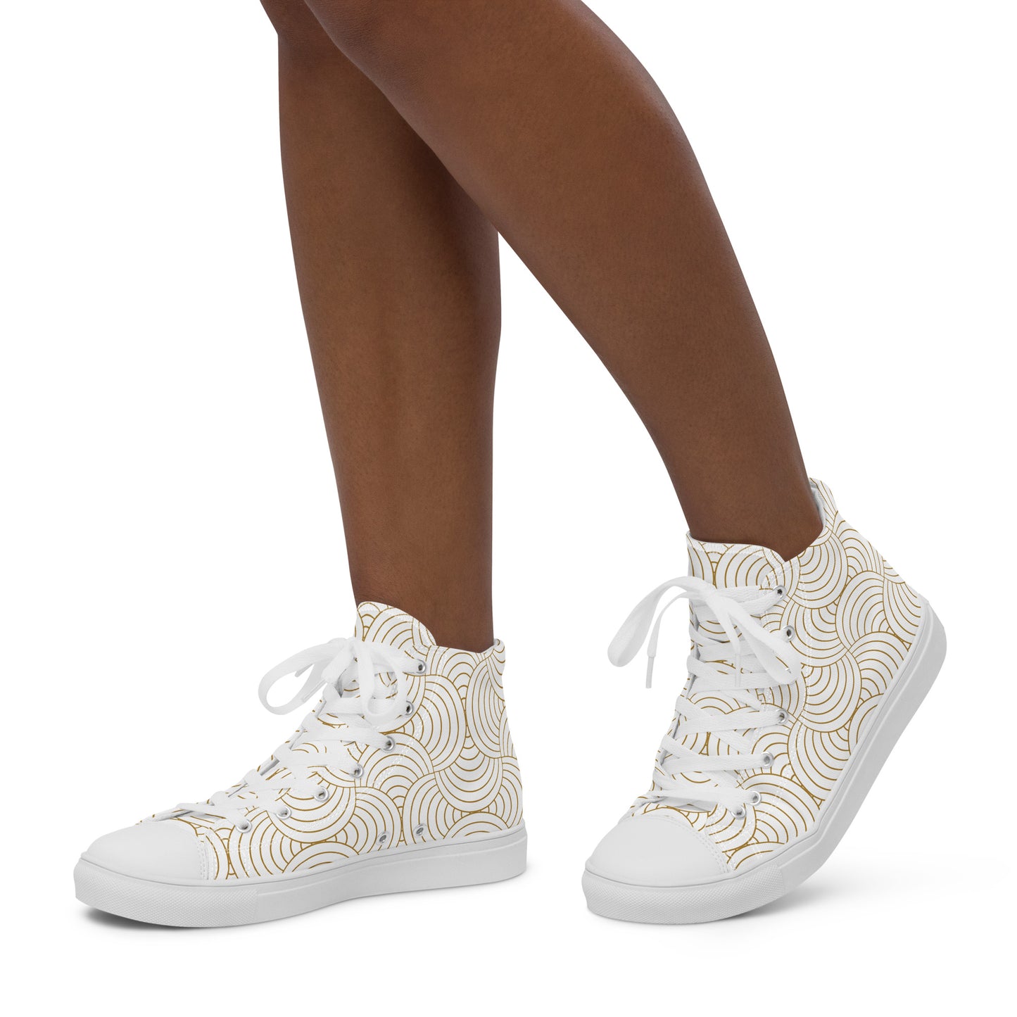 Baskets hautes en toile femme - Blanc et Or – Légères et confortables – Graphique